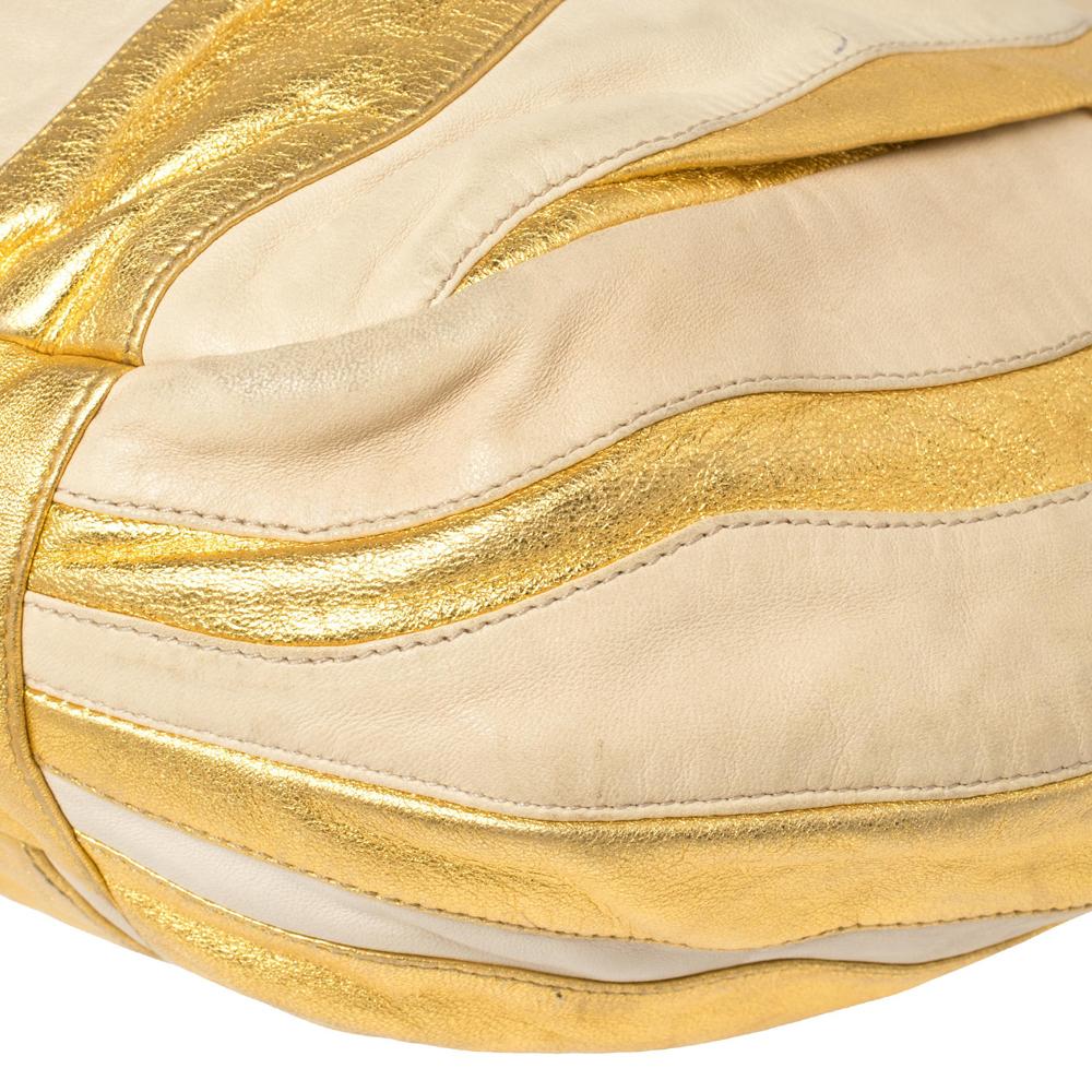 Women's Prada Gold/Beige Stripe Leather Hobo