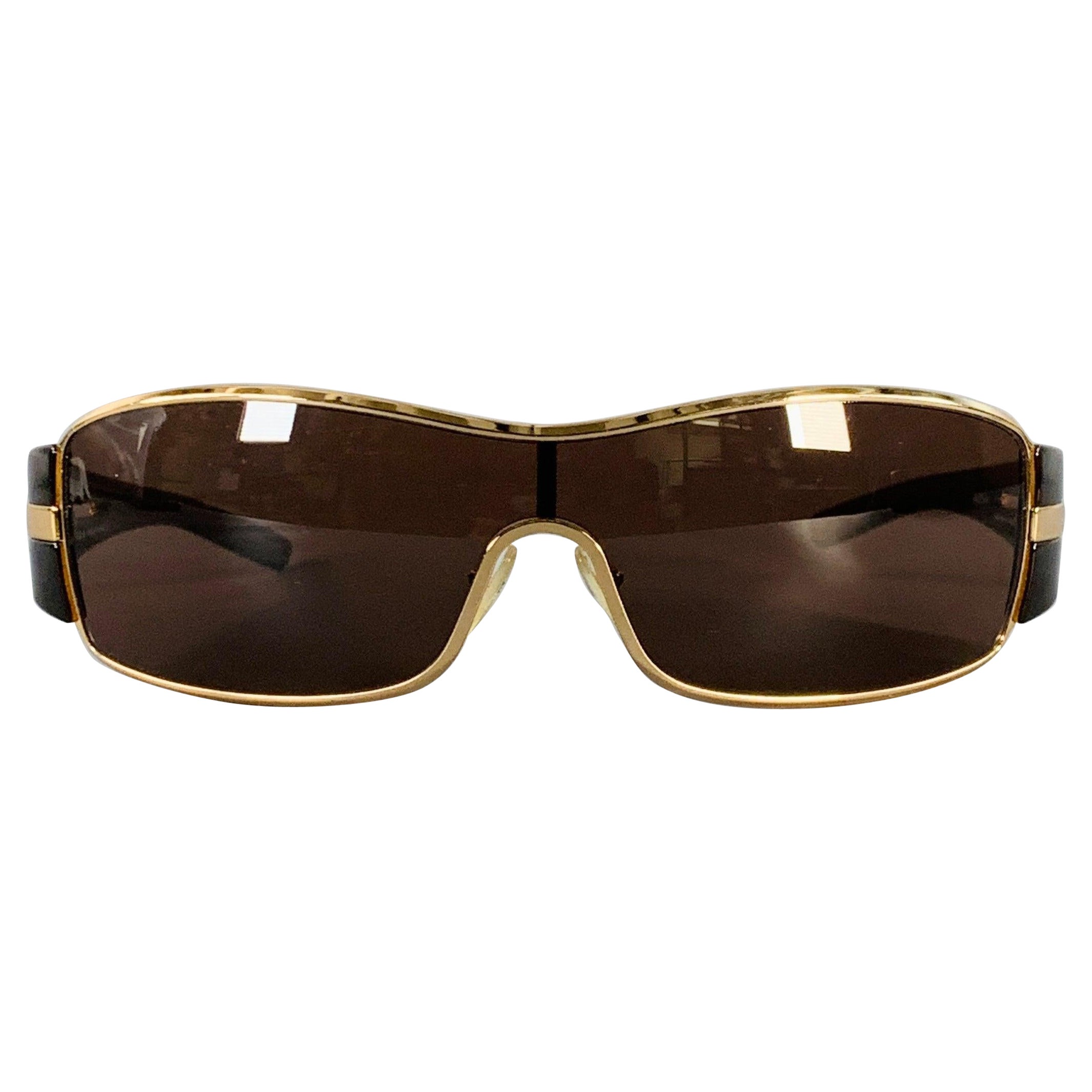 PRADA Gold Black Metal Shield Sunglasses