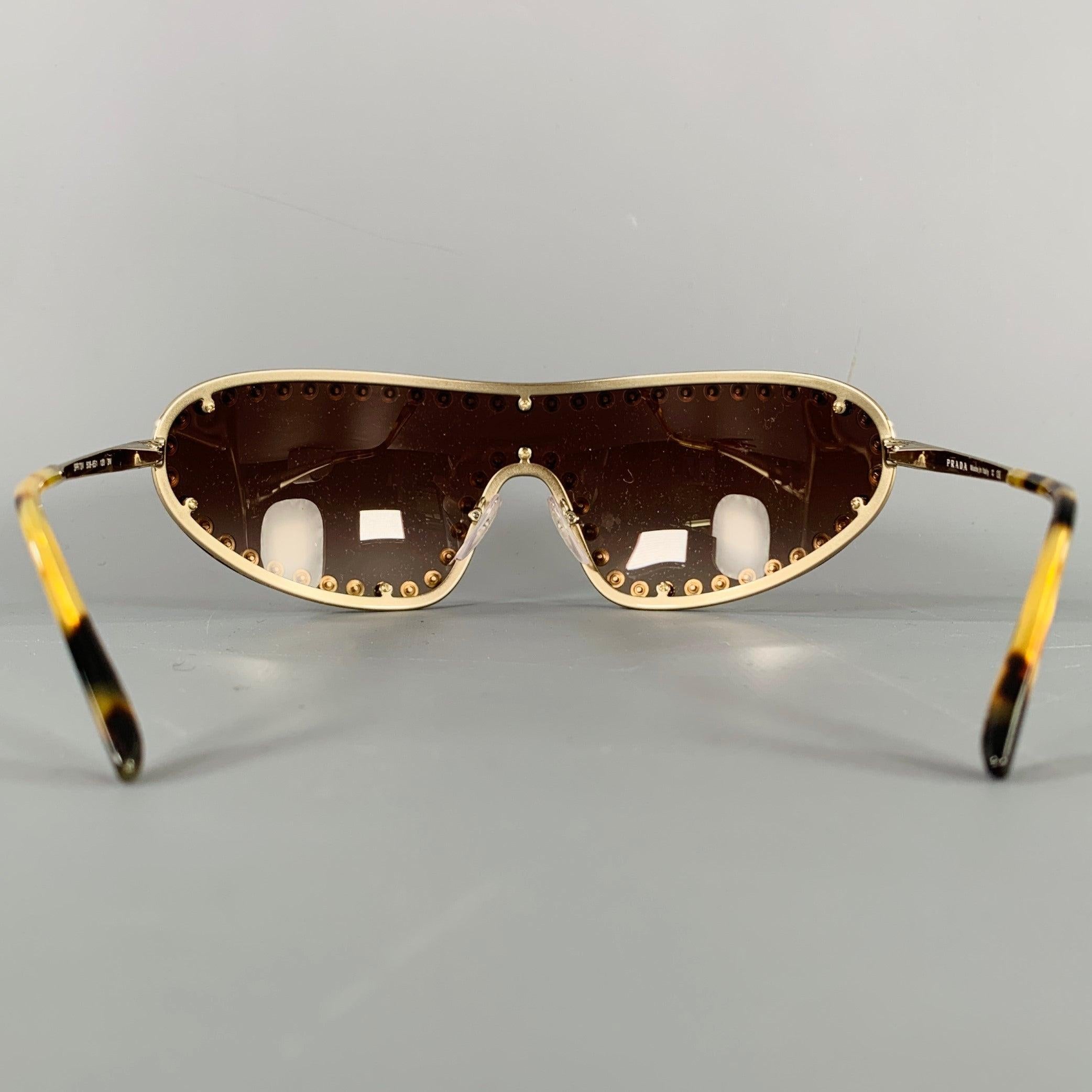 PRADA Gold Brown Studded Metallic Sunglasses In Good Condition In San Francisco, CA