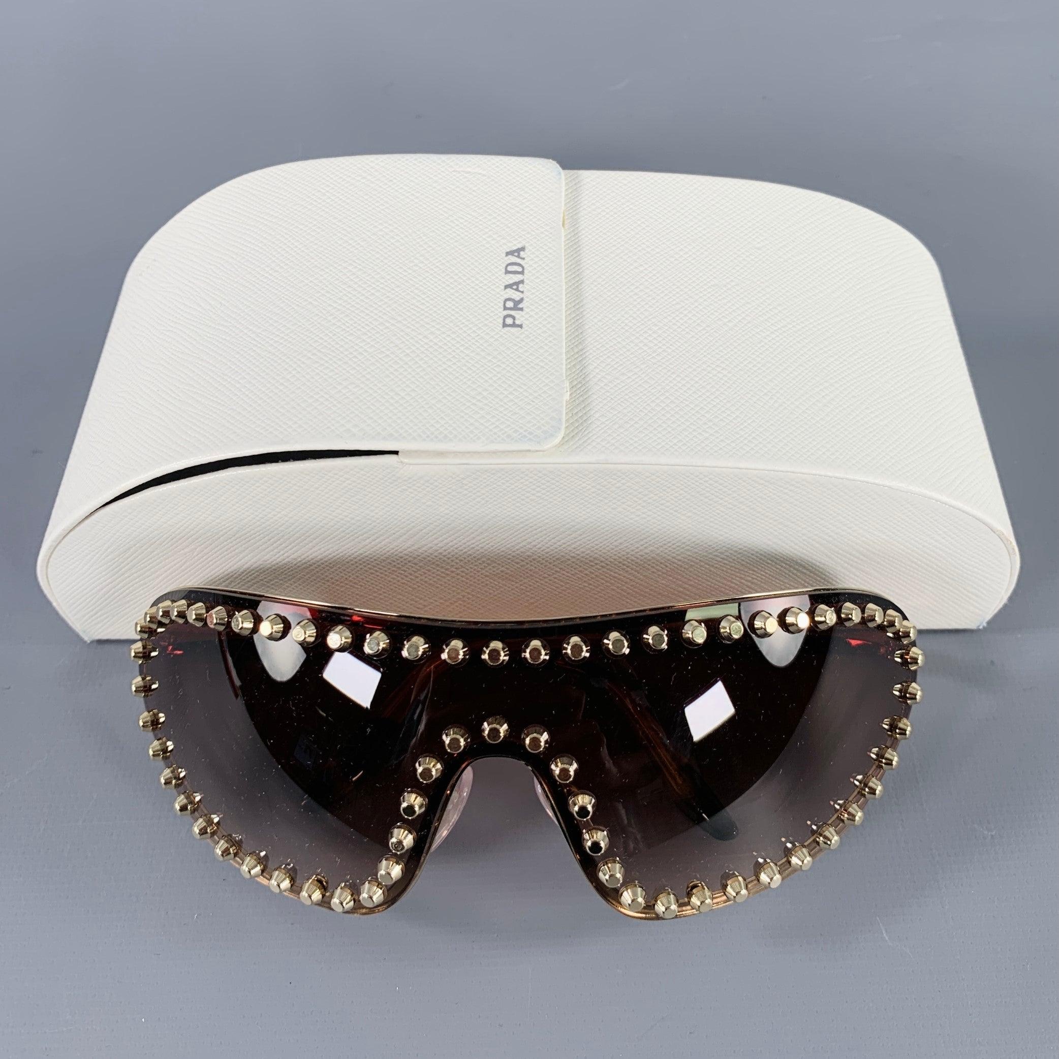 PRADA Gold Brown Studded Metallic Sunglasses 4