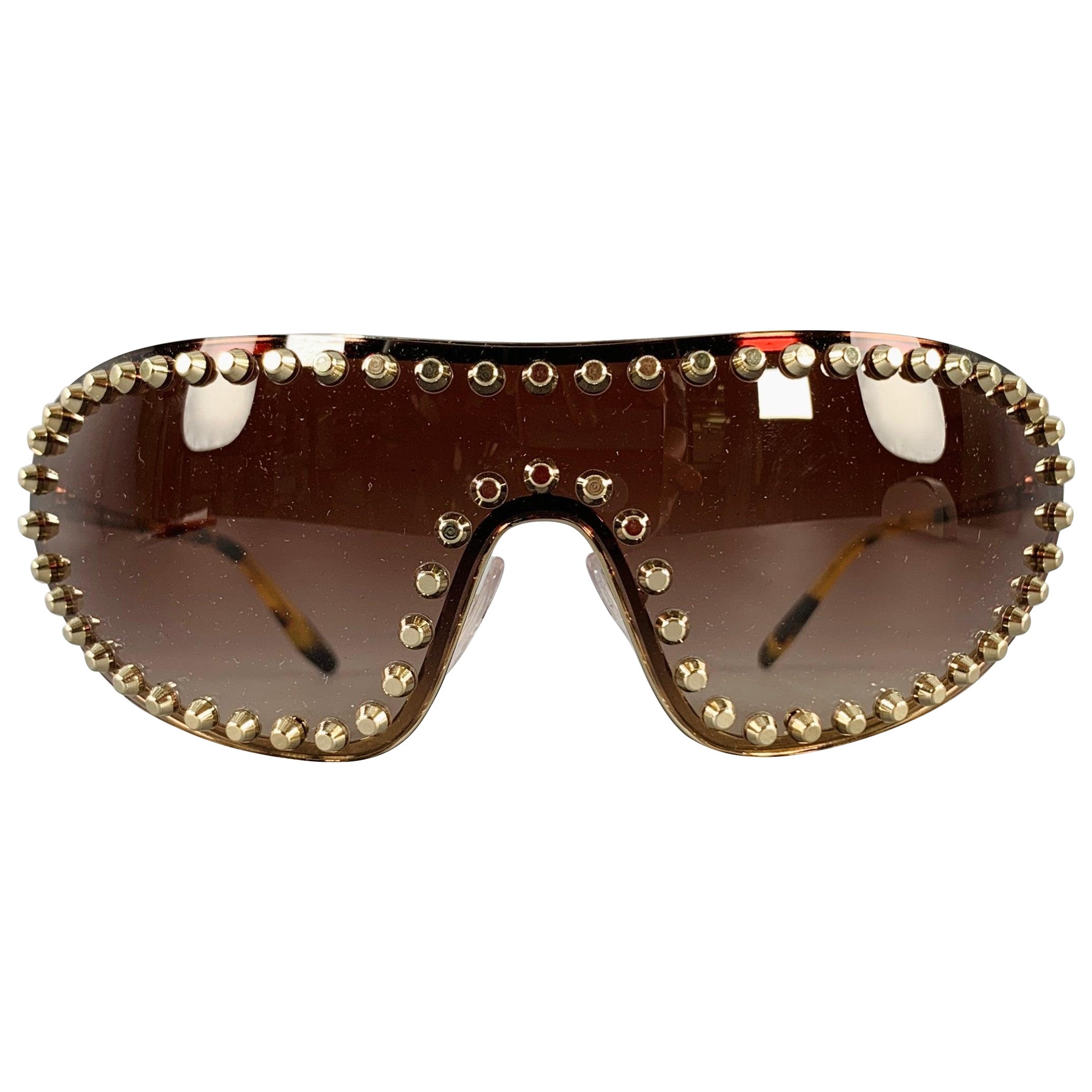 PRADA Gold Brown Studded Metallic Sunglasses