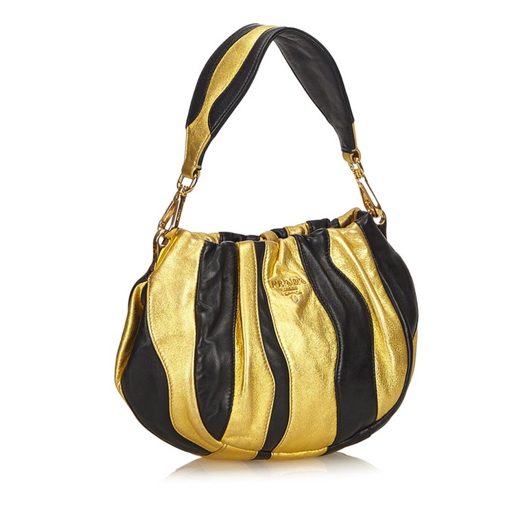 Prada Gold Gathered Leather Shoulder Bag For Sale at 1stDibs