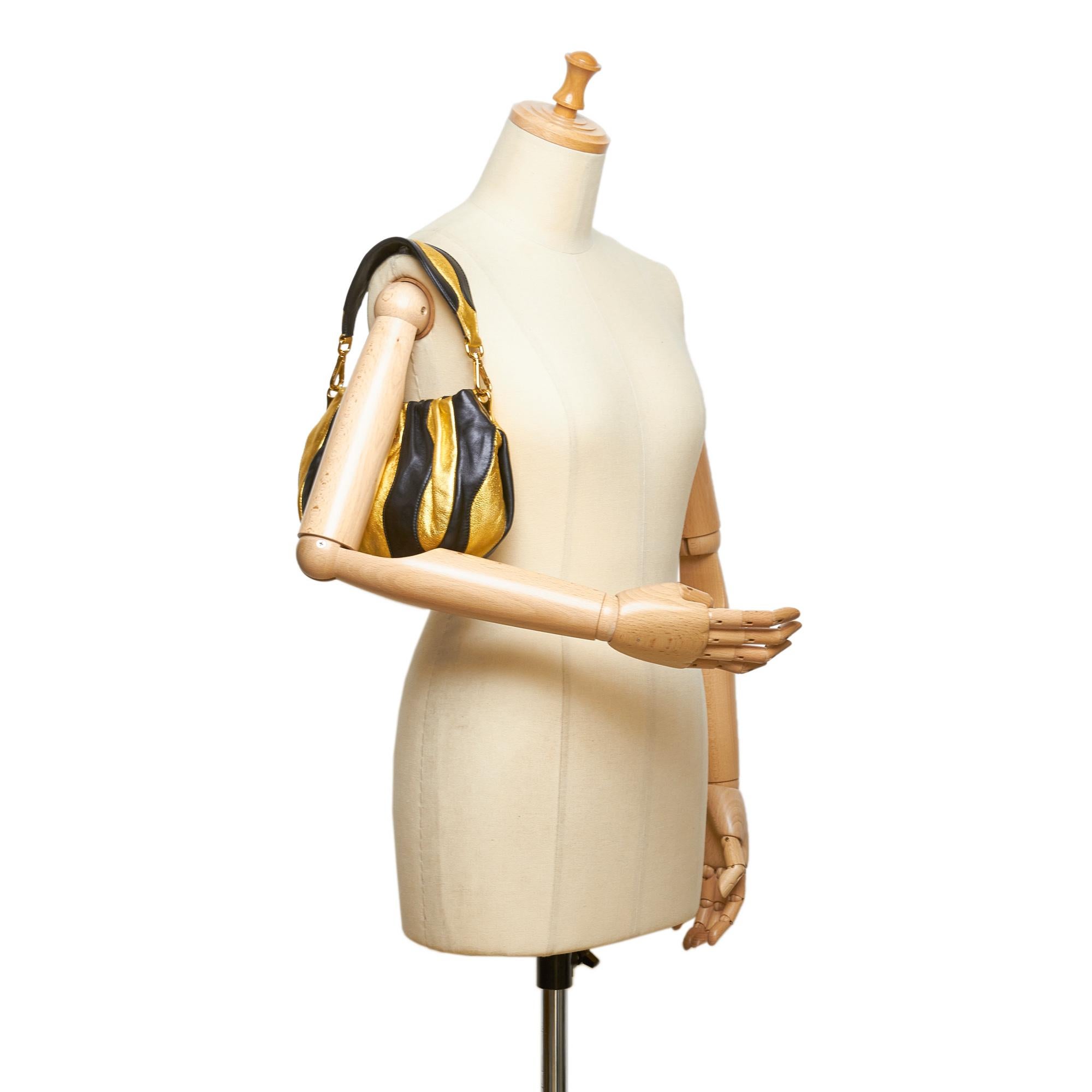 Prada Gold Gathered Leather Shoulder Bag For Sale 2