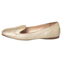 Prada Gold Glitter Smoking Slippers Size 37