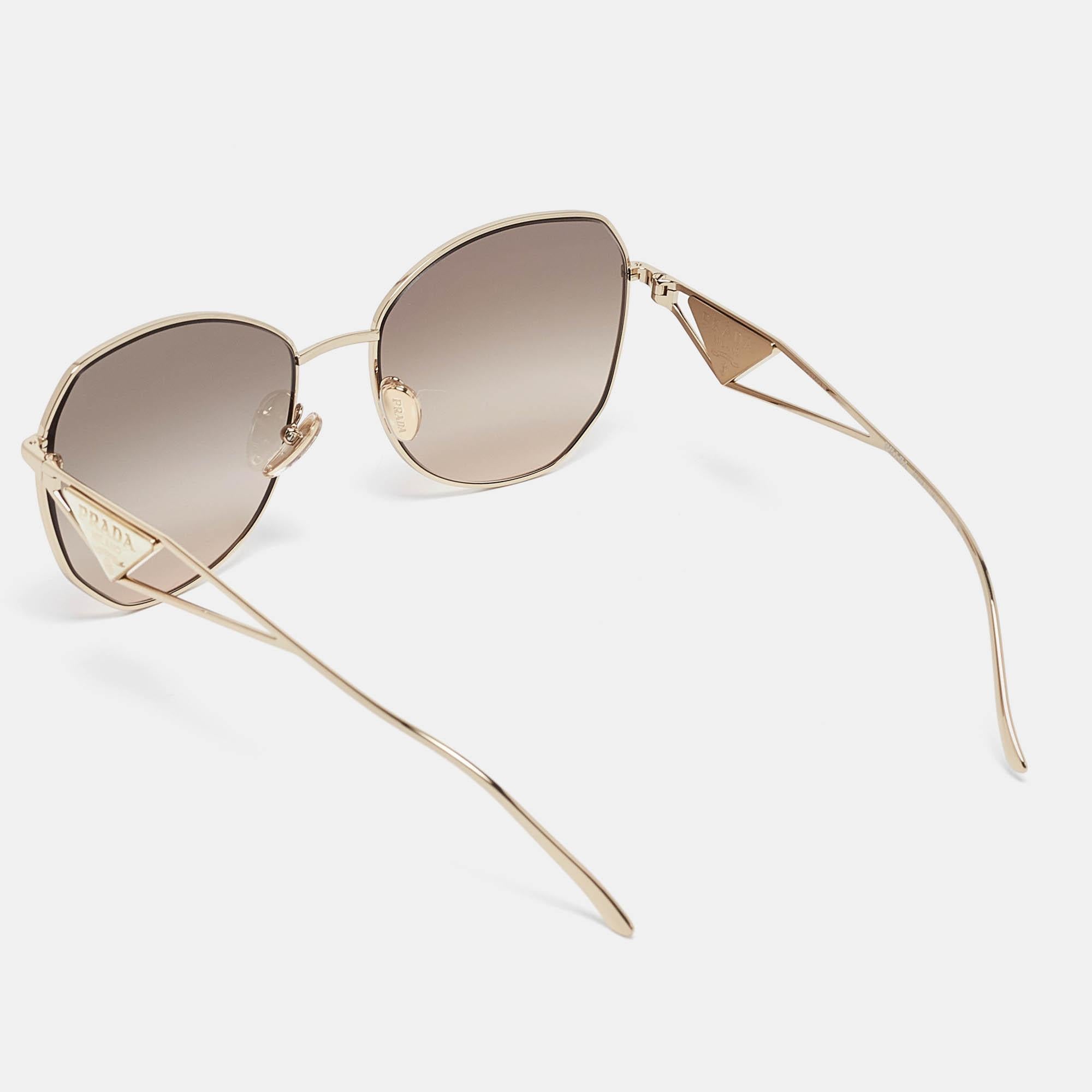 Brown Prada Gold Gradient SPR57Y Logo Square Sunglasses