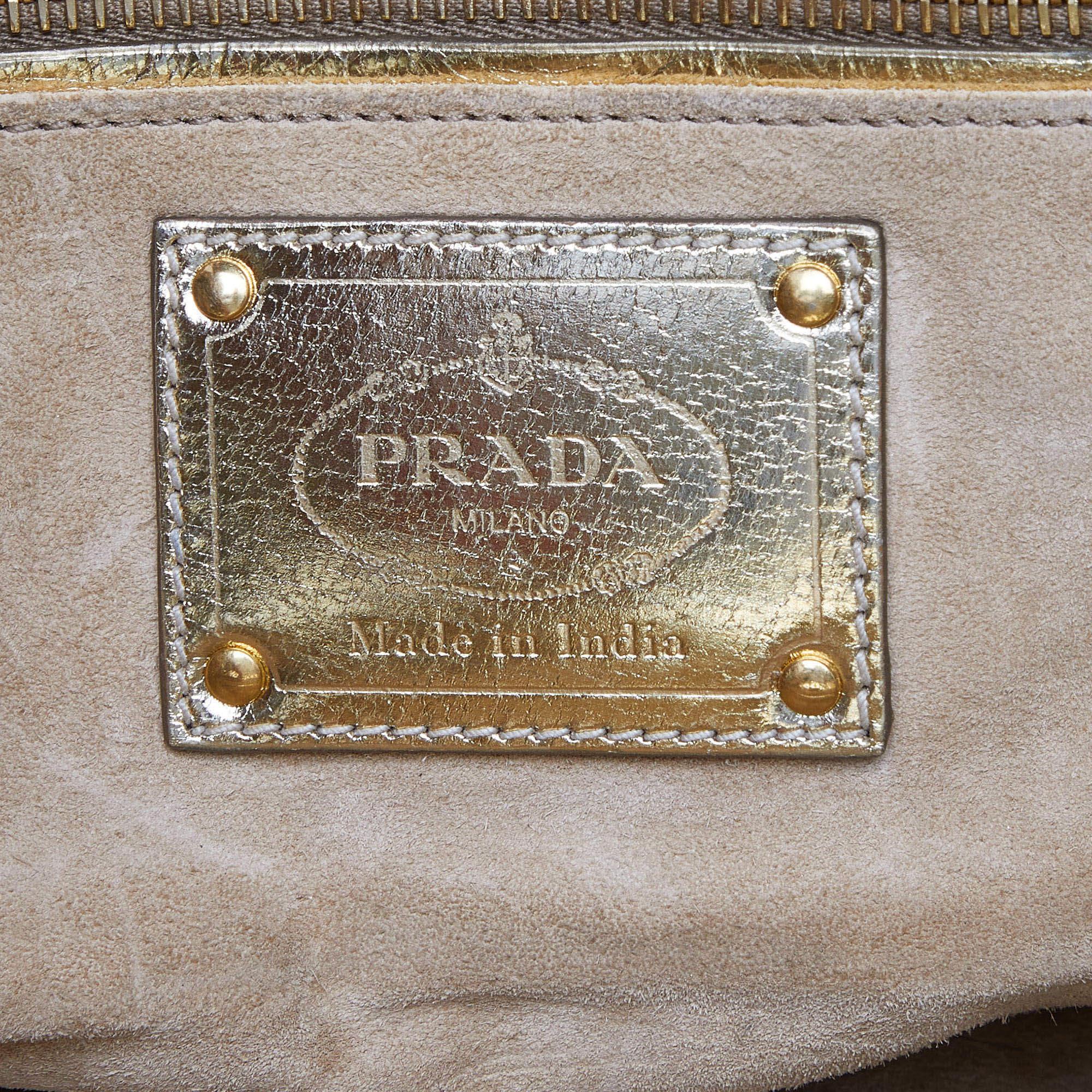Prada Gold/Grün Wowen Madras Leder-Tasche aus Leder 6