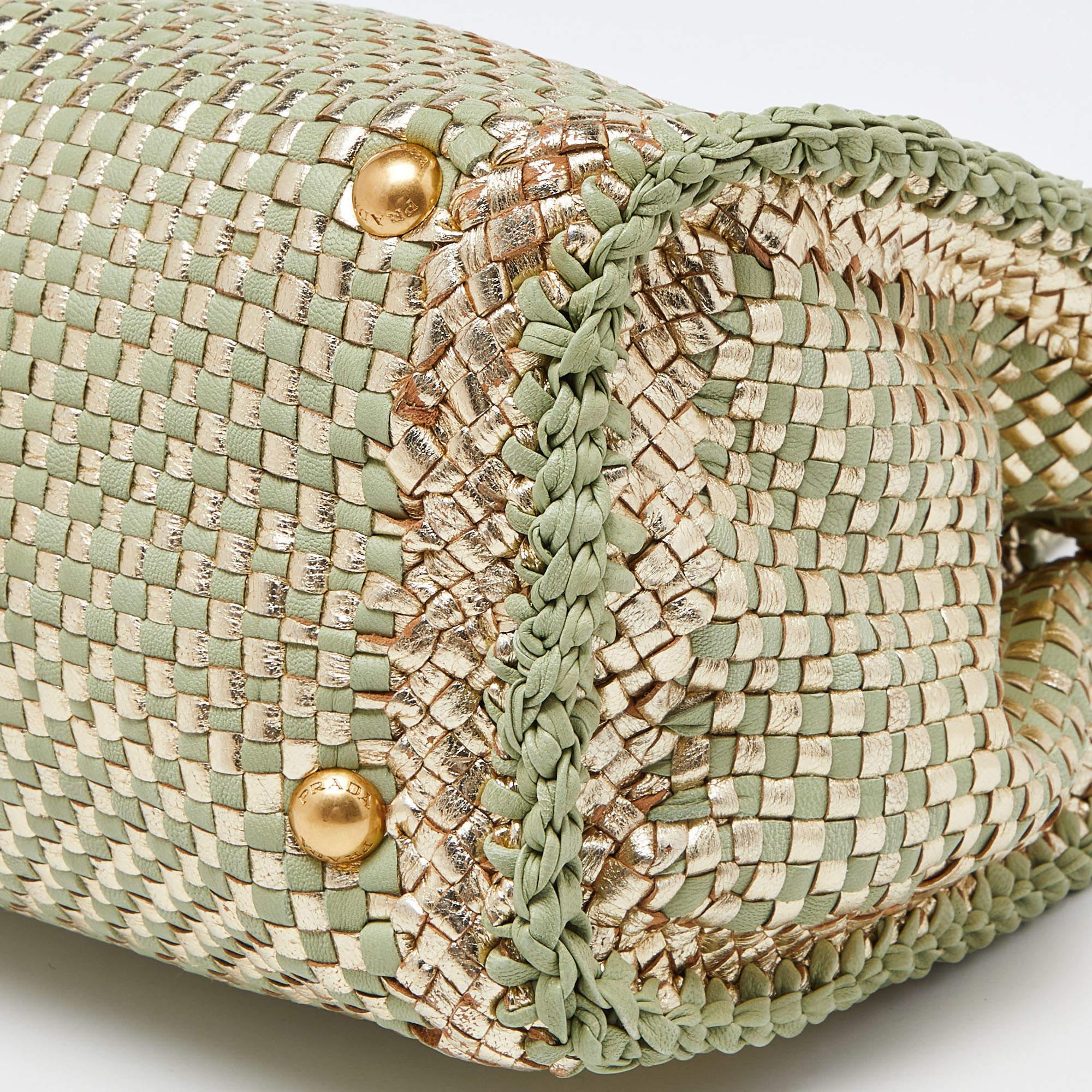 Prada Gold/Grün Wowen Madras Leder-Tasche aus Leder 7