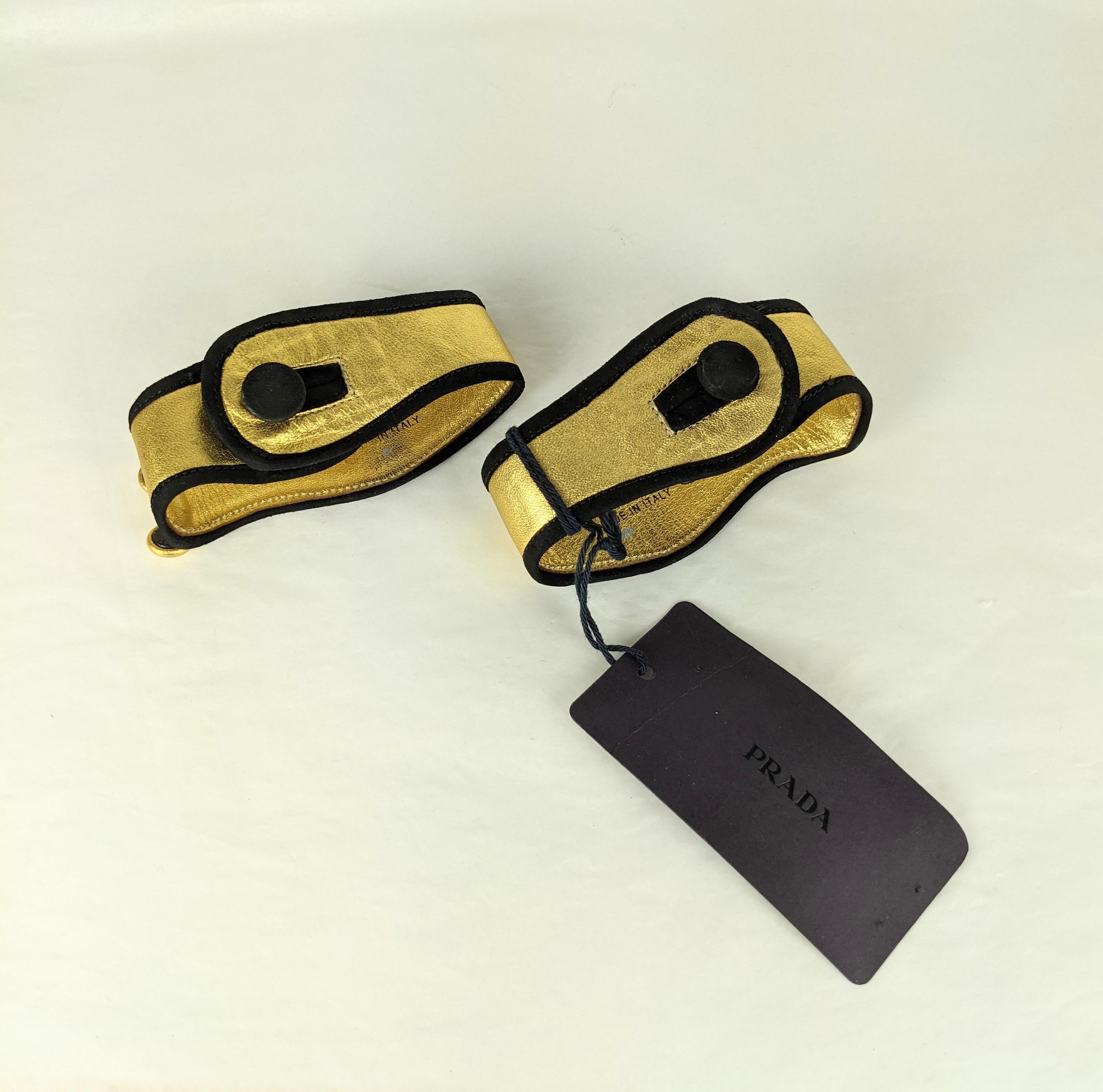 Women's or Men's Prada Gold Leather and Suede Cuff Bracelets For Sale