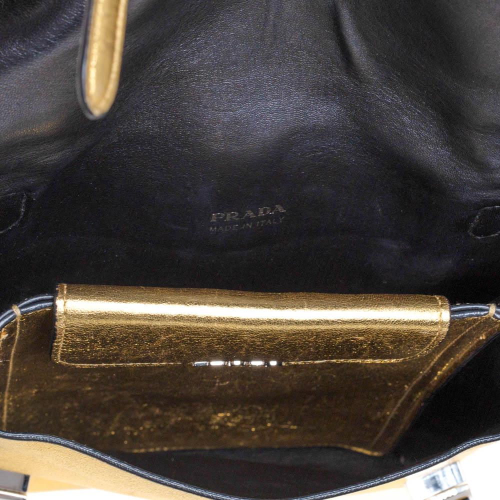 Prada Gold Leather Double Flap Turn Lock Shoulder Bag 4