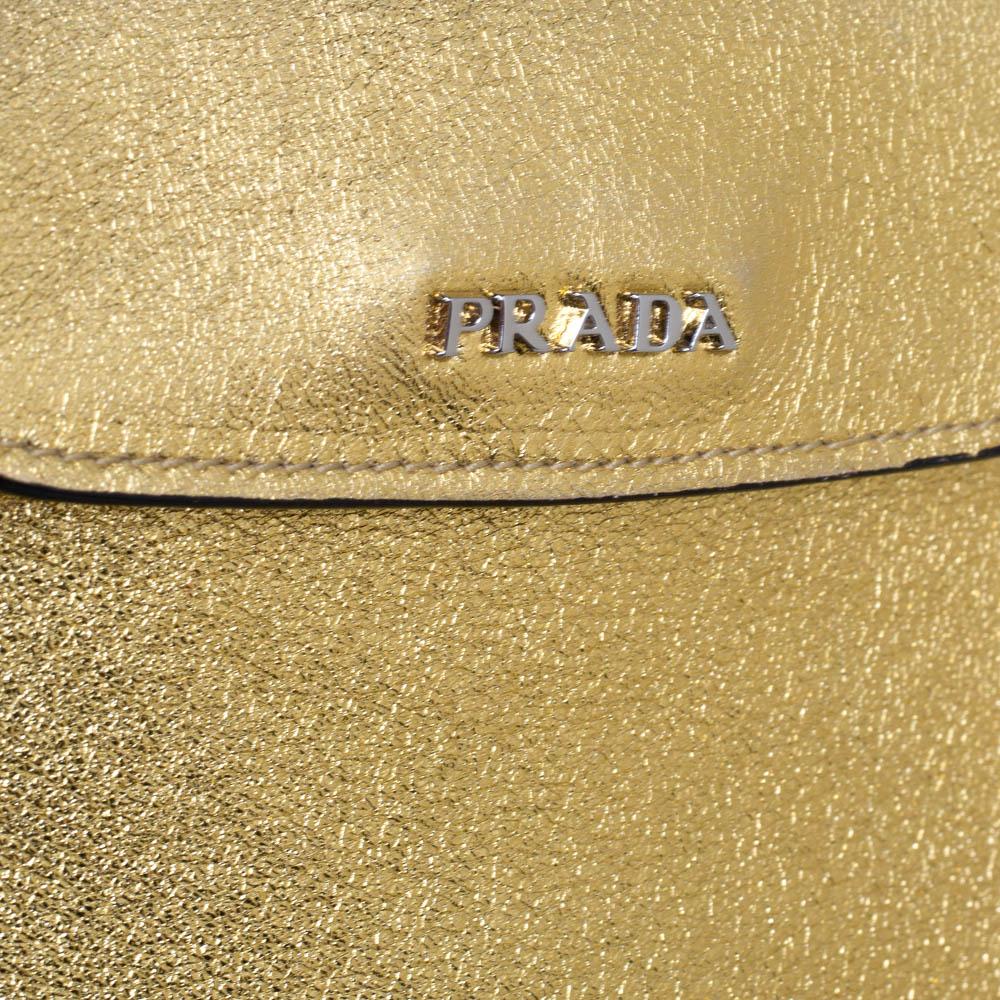 Prada Gold Leather Double Flap Turn Lock Shoulder Bag 5