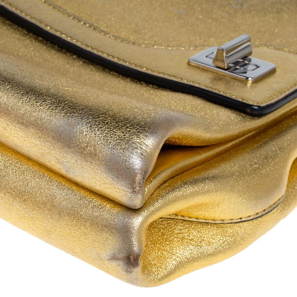 Prada Gold Leather Double Flap Turn Lock Shoulder Bag In Good Condition In Dubai, Al Qouz 2