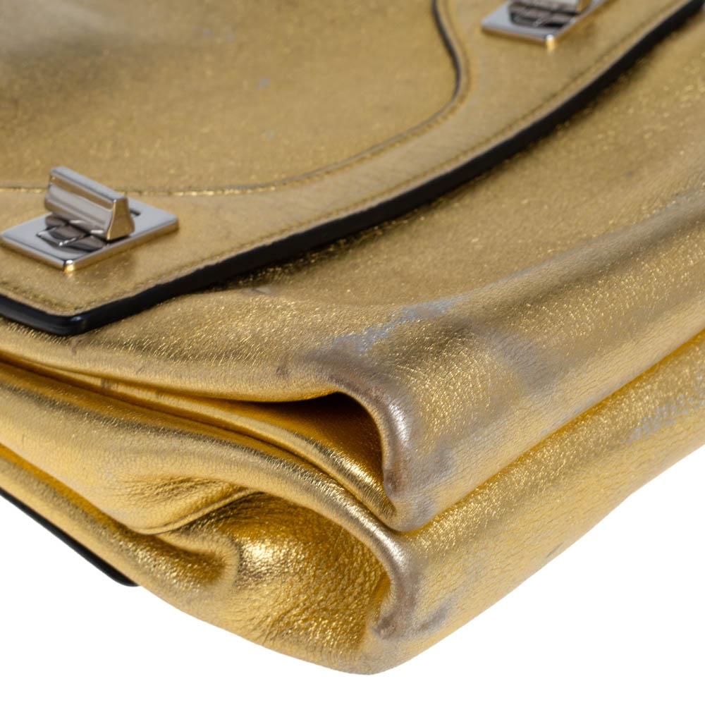 Women's Prada Gold Leather Double Flap Turn Lock Shoulder Bag