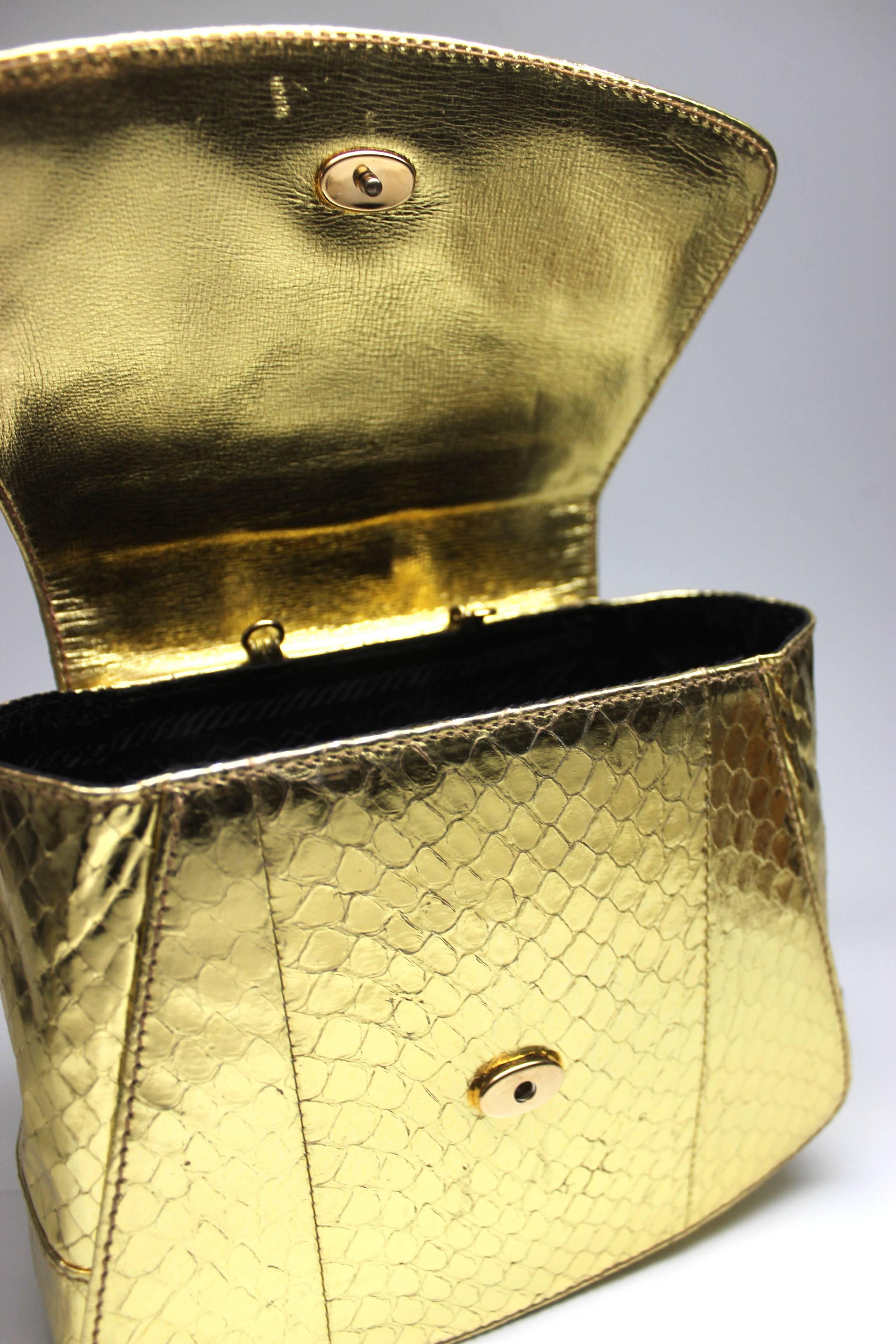 Prada Gold Leather Mini Crossbody/Clutch Bag In New Condition For Sale In New York, NY