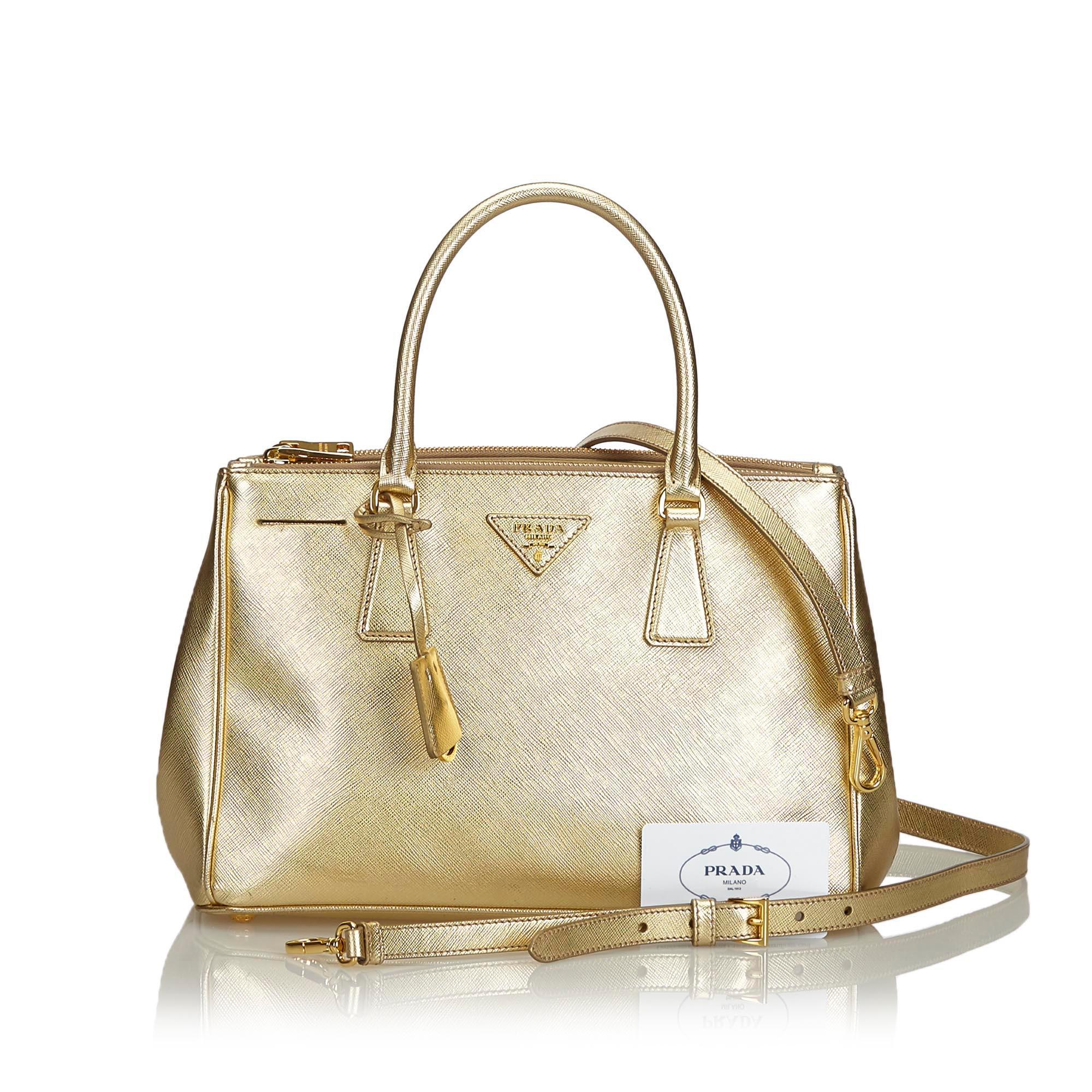 Prada Gold  Leather Saffiano Galleria Satchel Italy w/ Authenticity Card For Sale 8