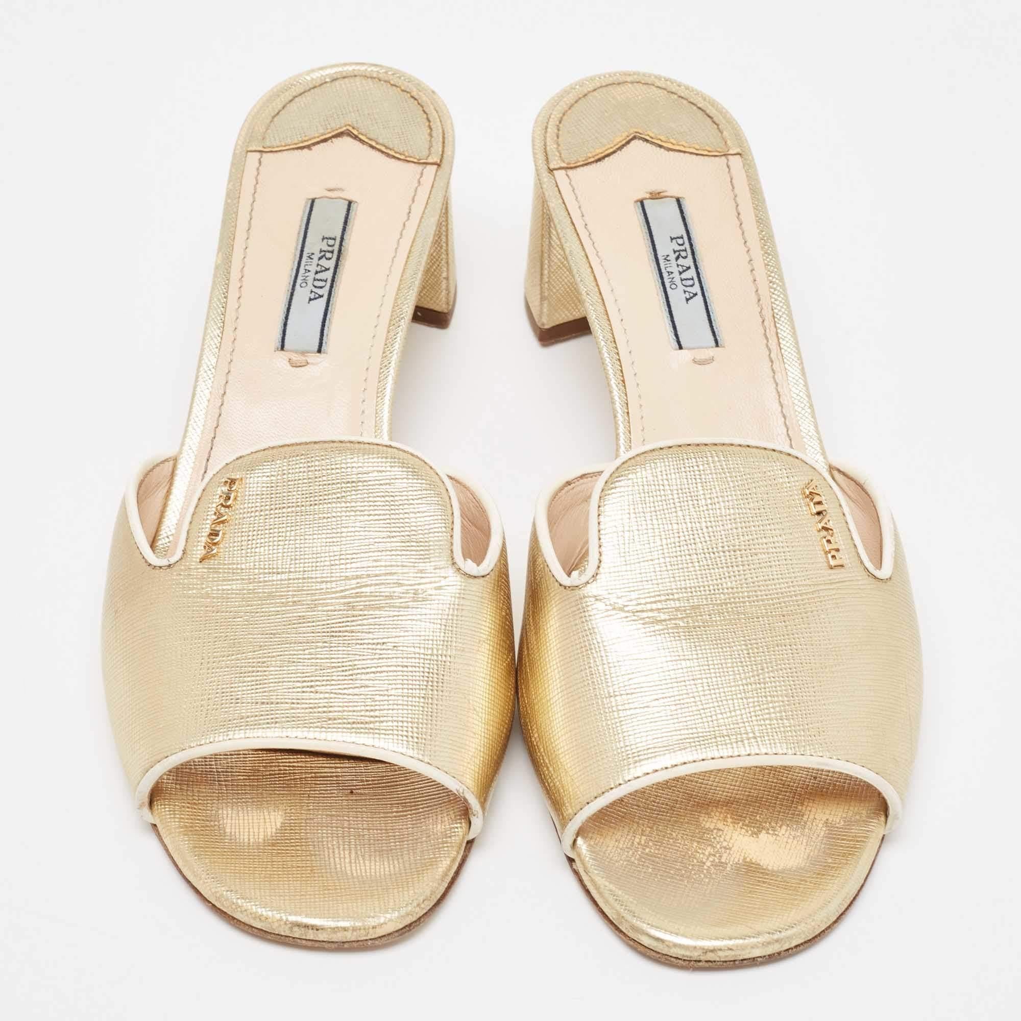 Women's Prada Gold Leather Slide Sandals Size 39.5