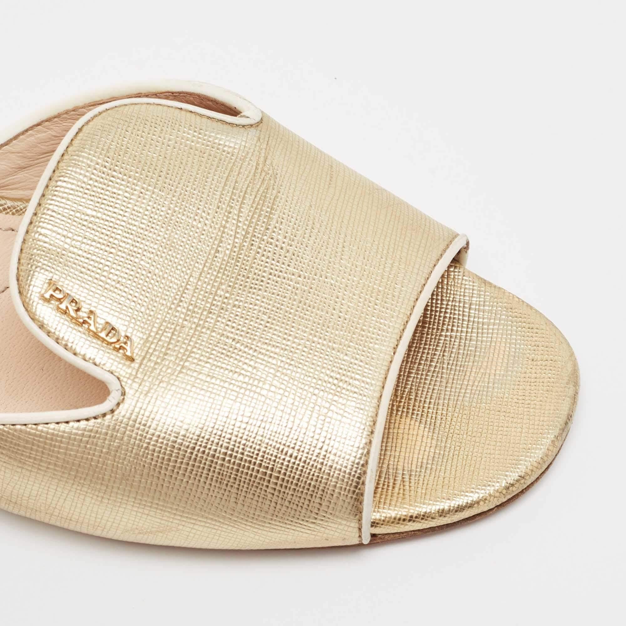 Prada Gold Leather Slide Sandals Size 39.5 3