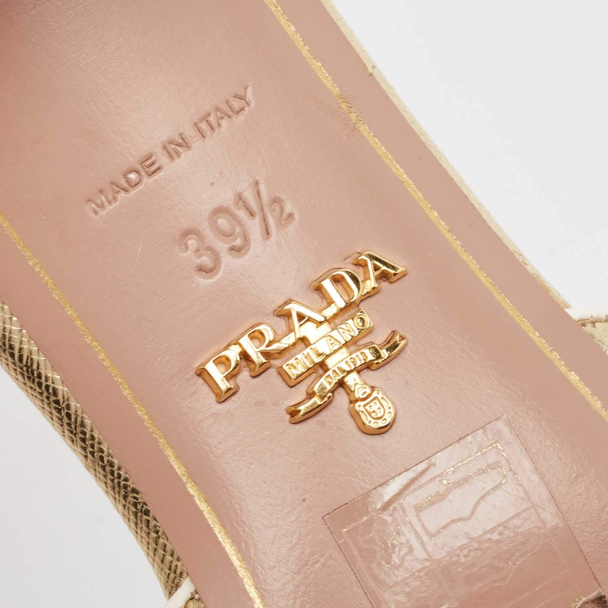 Prada Gold Leather Slide Sandals Size 39.5 4