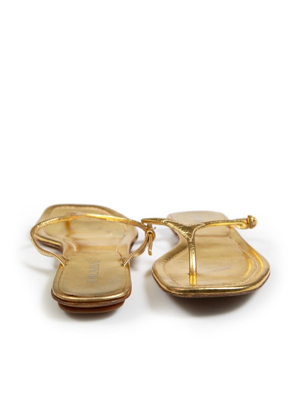 Prada Gold Leather Thong Strap Sandals Size IT 37 In Good Condition In London, GB