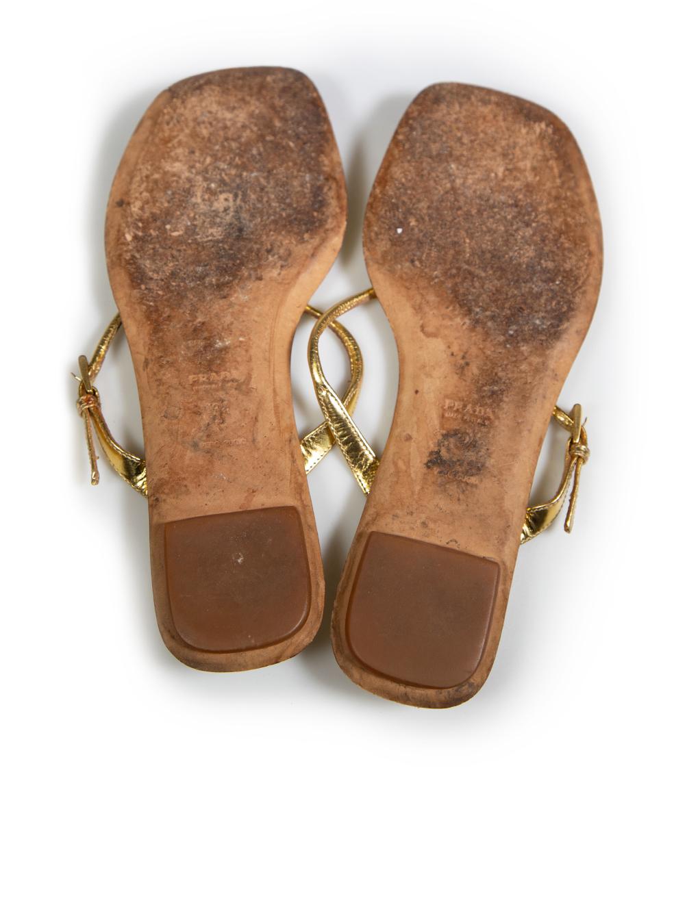 Women's Prada Gold Leather Thong Strap Sandals Size IT 37