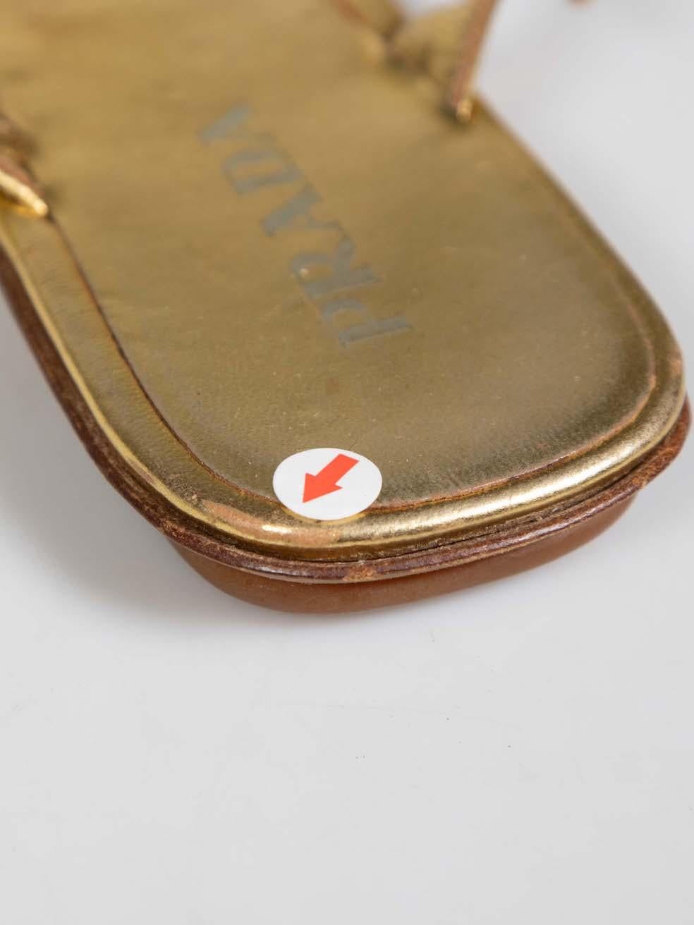 Prada Gold Leather Thong Strap Sandals Size IT 37 4