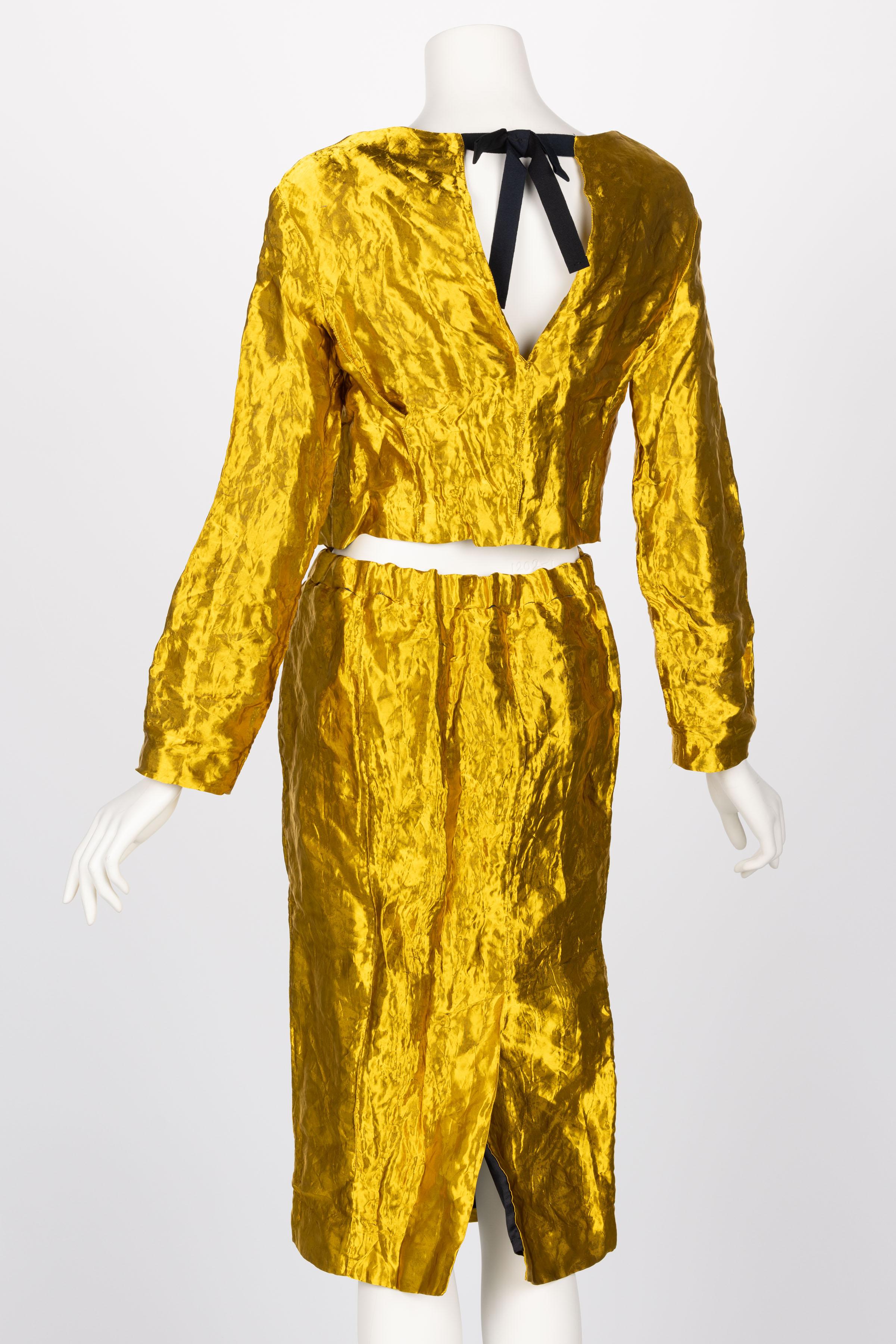 Prada Gold Metal Jacket Top & Skirt Set Spring 2009 Pour femmes en vente