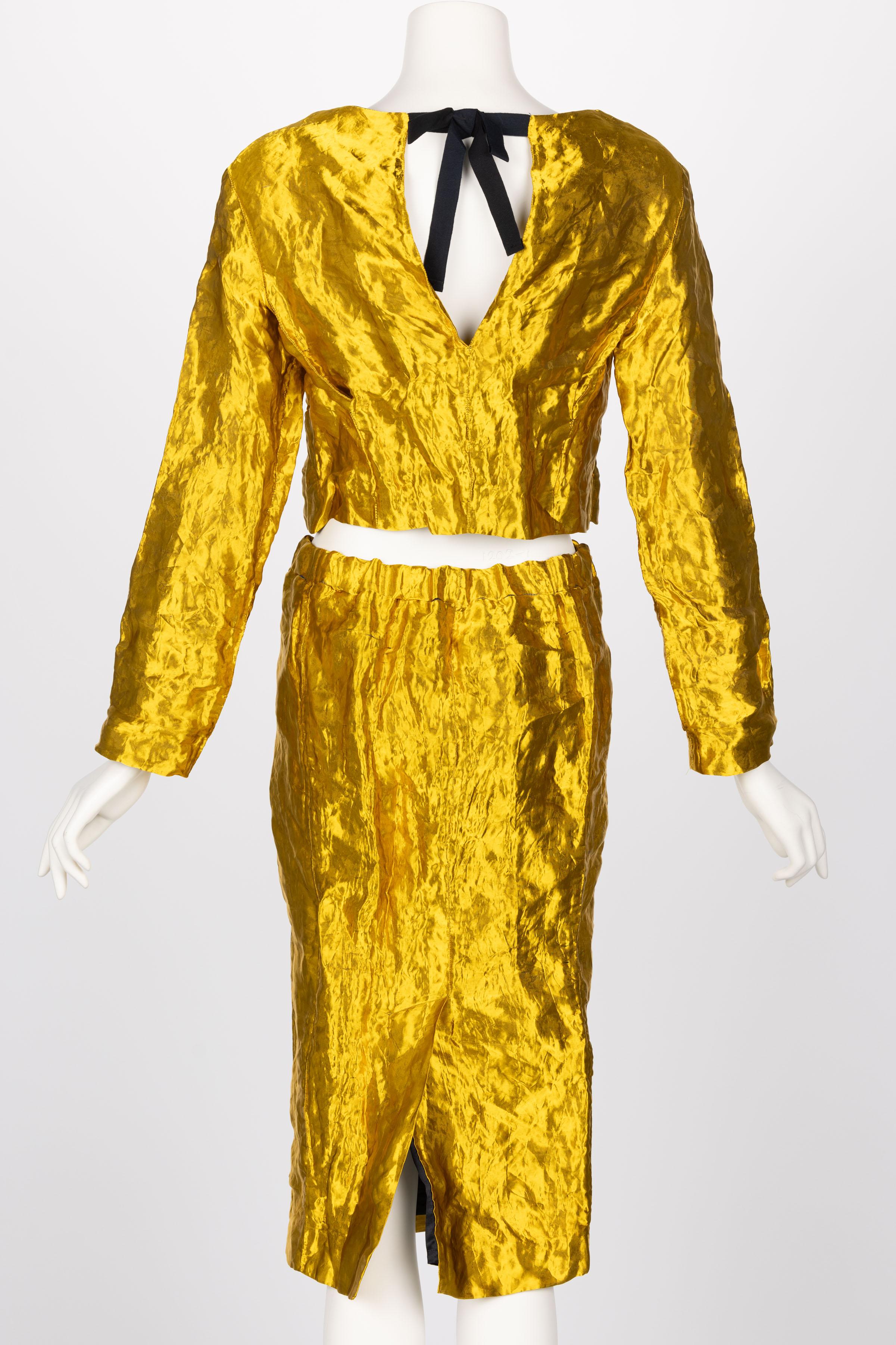 Prada Gold Metal Jacket Top & Skirt Set Spring 2009 en vente 1