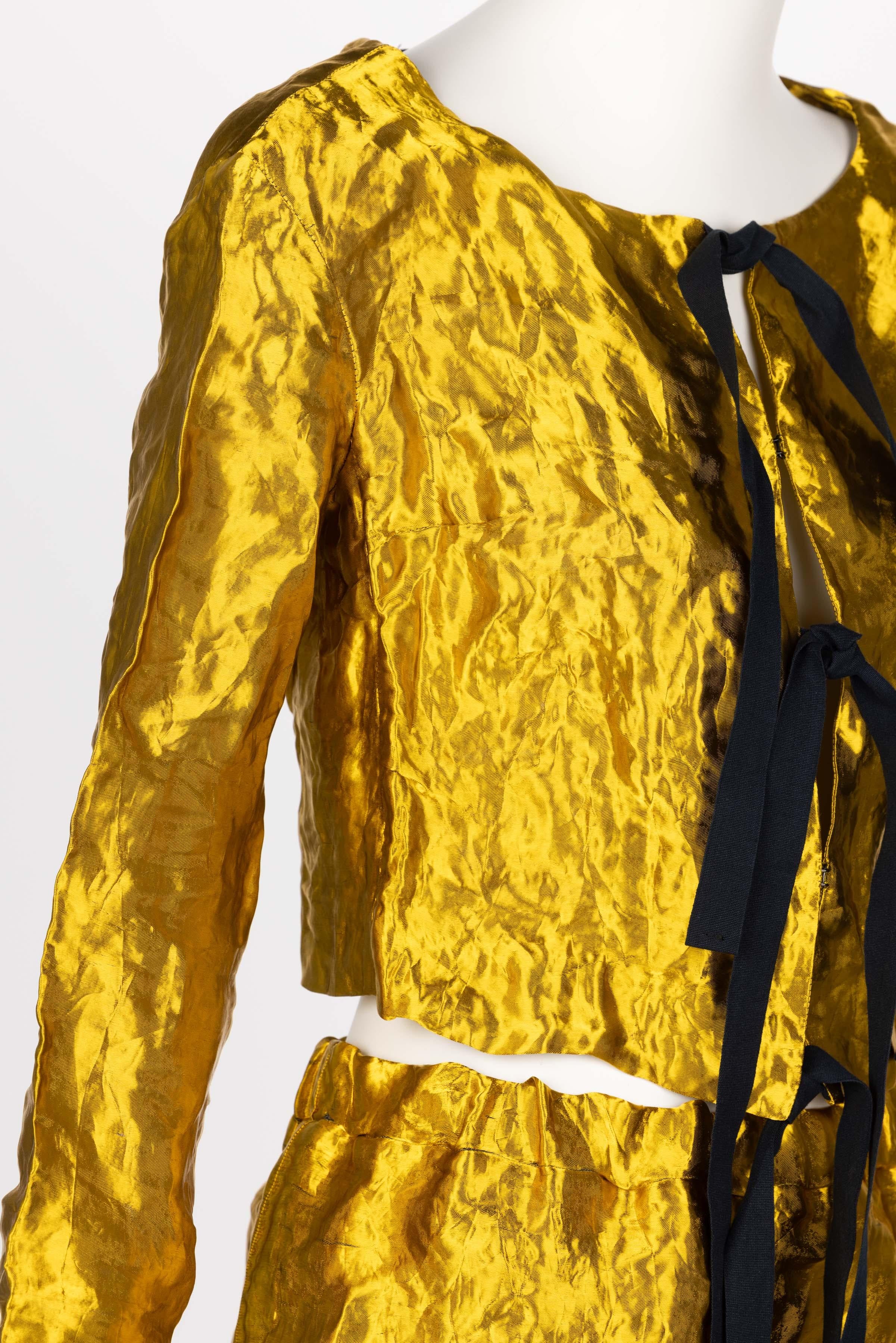 Prada Gold Metal Jacket Top & Skirt Set Spring 2009 en vente 4