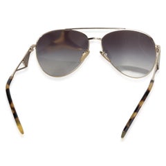 Prada Gold Metal Triangle Logo Aviator Sunglasses