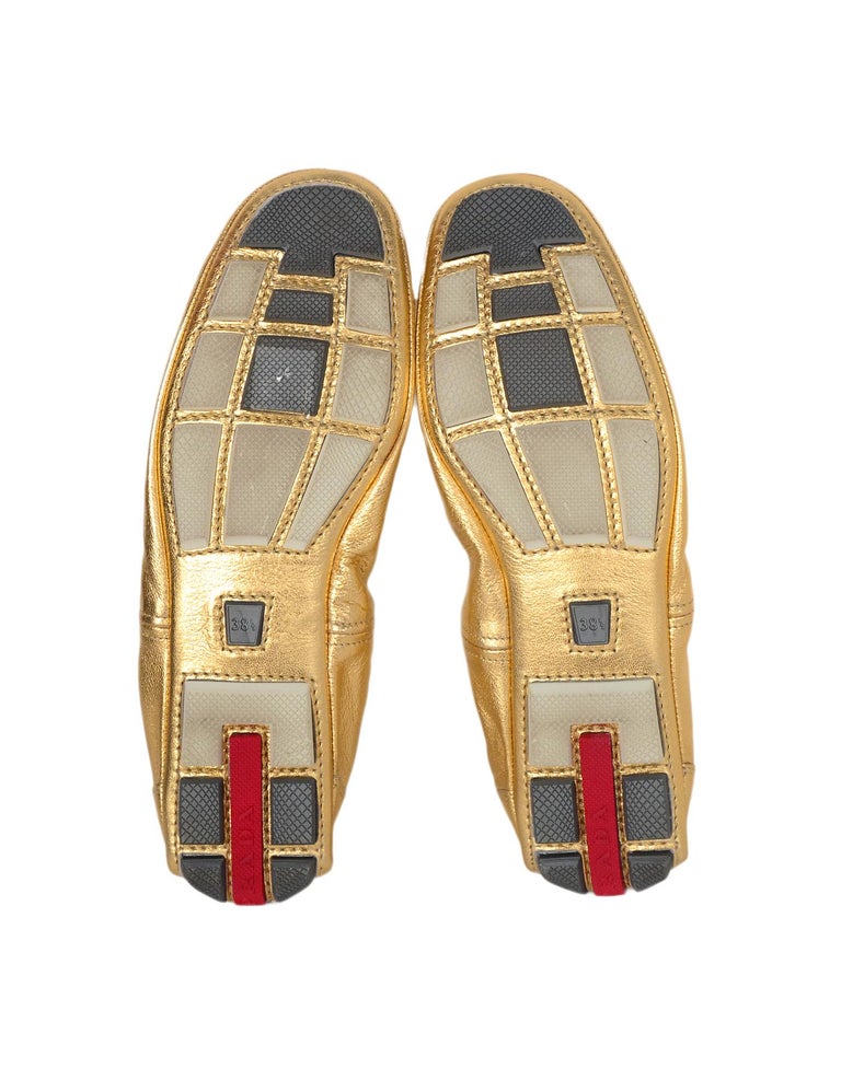 Prada Gold Metallic Leather Ballet Flats Sz 38 For Sale at 1stDibs