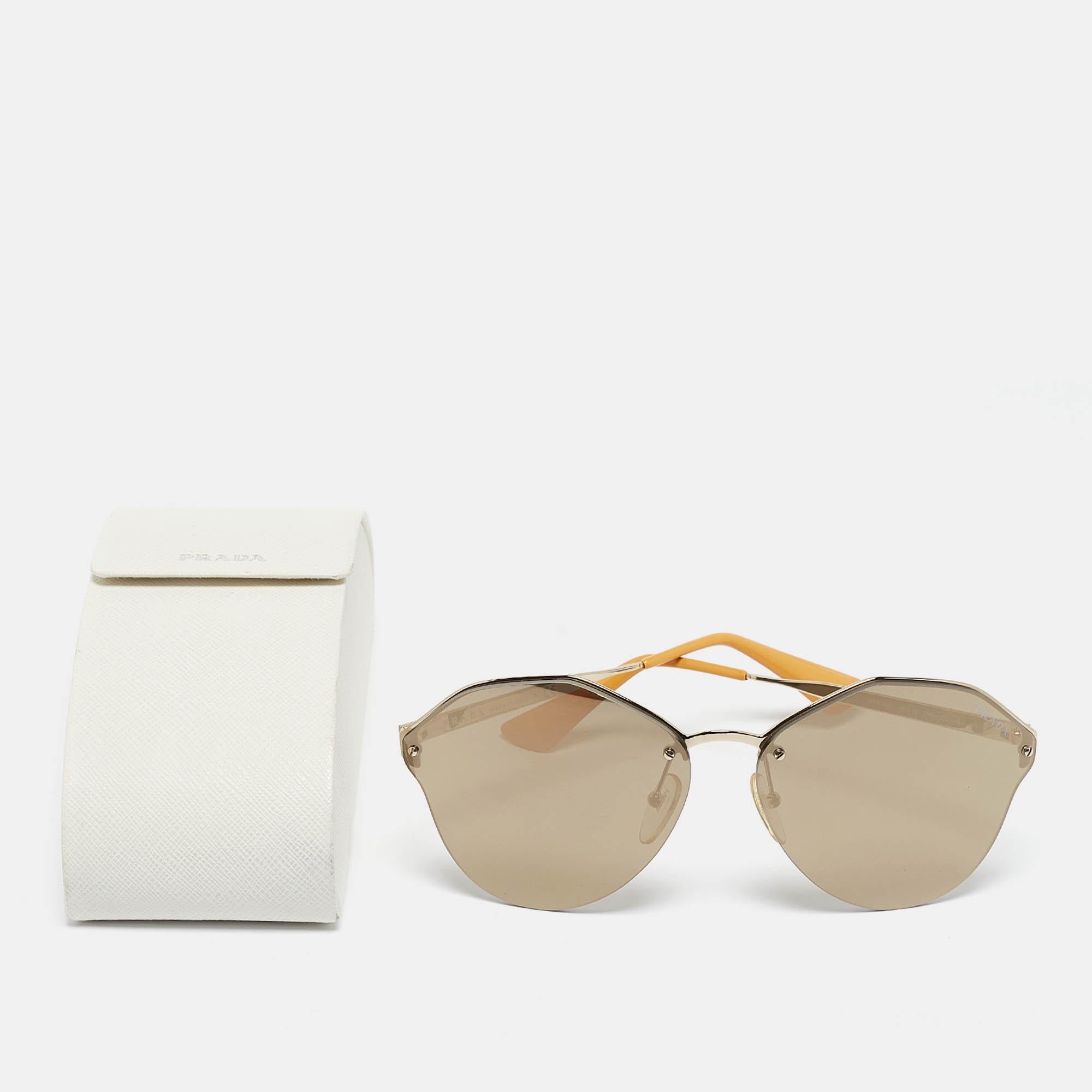 Women's Prada Gold Mirrored SPR64T Geometric Sunglasses