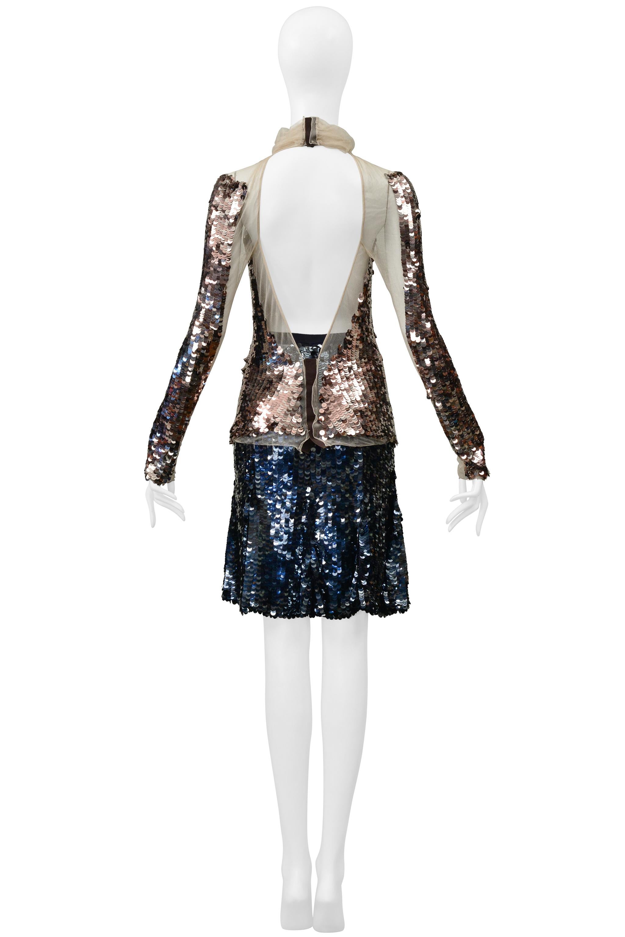 Prada Gold & Navy Metallic Round Paillette Skirt Ensemble 2002 For Sale 5