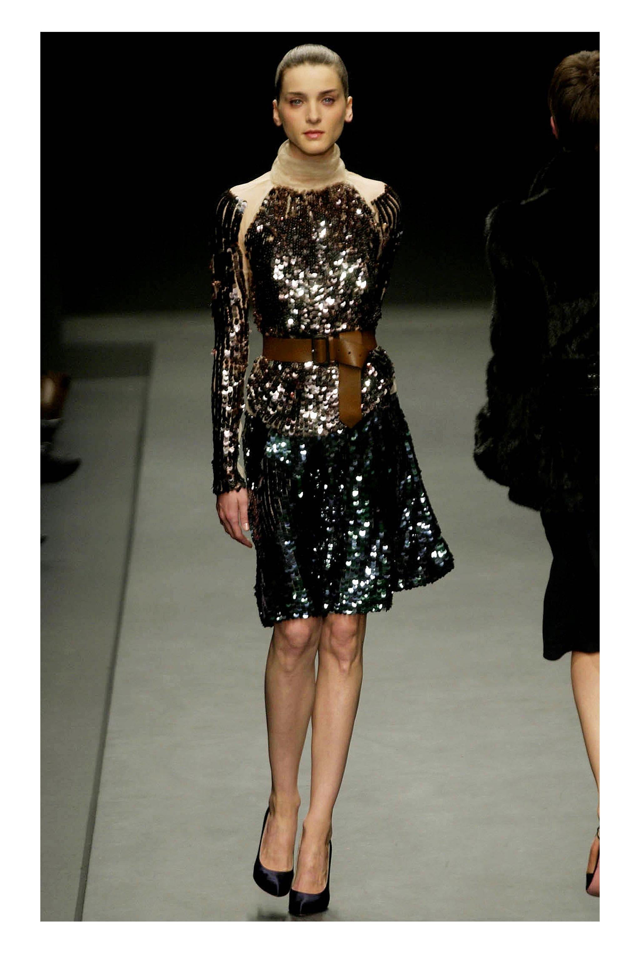 Gray Prada Gold & Navy Metallic Round Paillette Skirt Ensemble 2002 For Sale