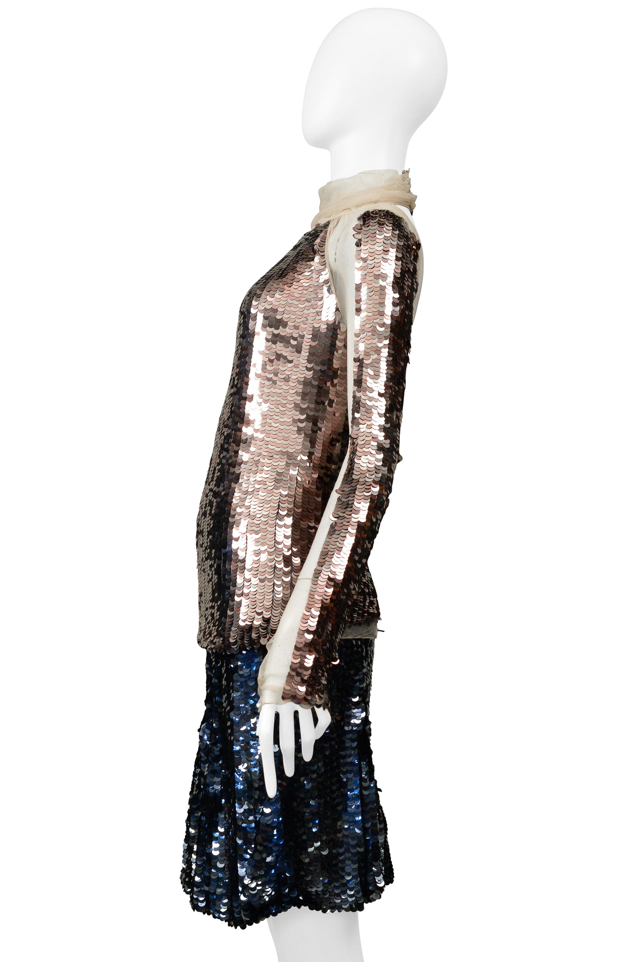 Prada Gold & Navy Metallic Round Paillette Skirt Ensemble 2002 For Sale 2