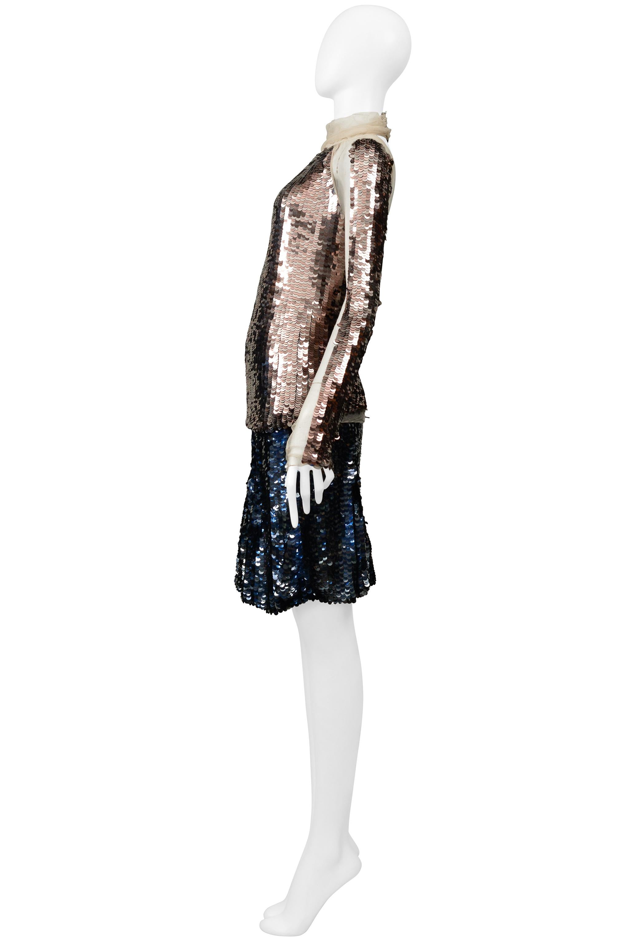 Prada Gold & Navy Metallic Round Paillette Skirt Ensemble 2002 For Sale 3