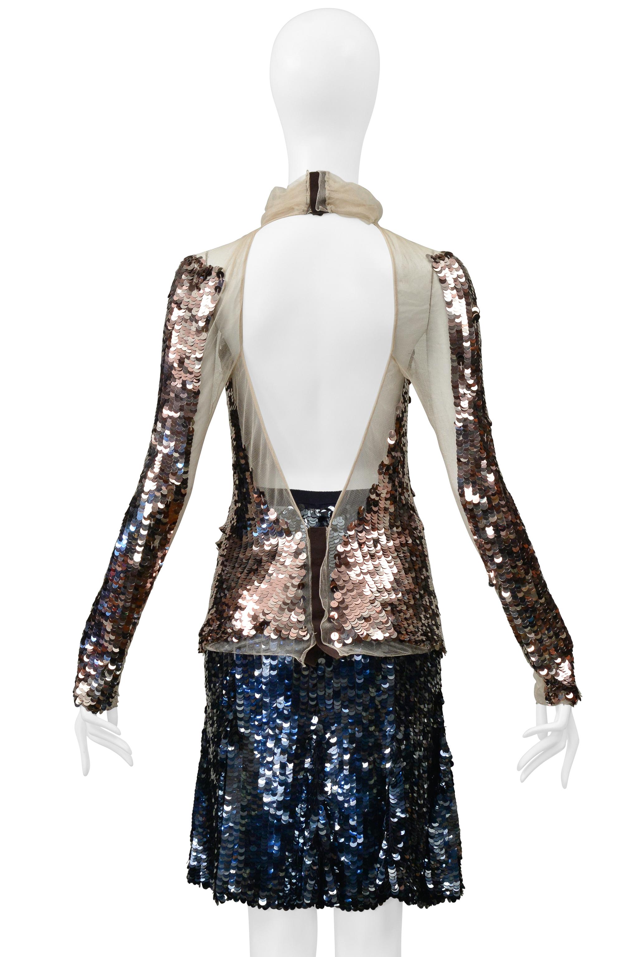 Prada Gold & Navy Metallic Round Paillette Skirt Ensemble 2002 For Sale 4