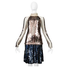 Prada Gold & Navy Metallic Round Paillette Skirt Ensemble 2002