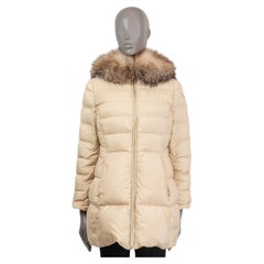 PRADA gold nylon FUR TRIM DOWN PUFFER PARKA Coat Jacket 44 L