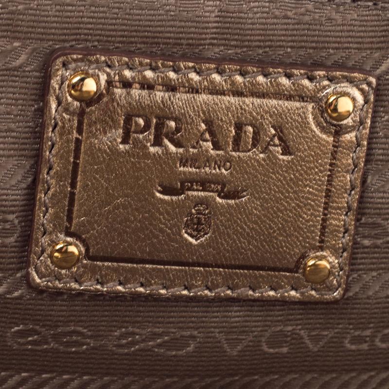Prada Gold Patent Leather Double Zip Frame Tote 6