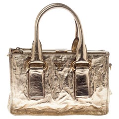 Prada Gold Patent Leather Double Zip Frame Tote