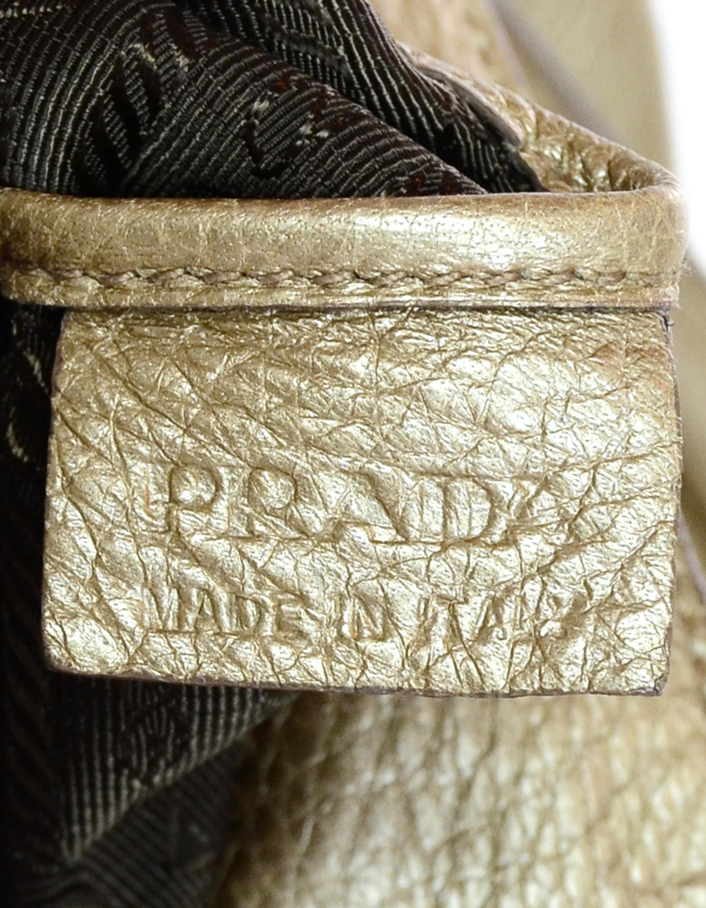 Prada Gold Pebbled Leather Tote Bag W/ Removable Strap 6