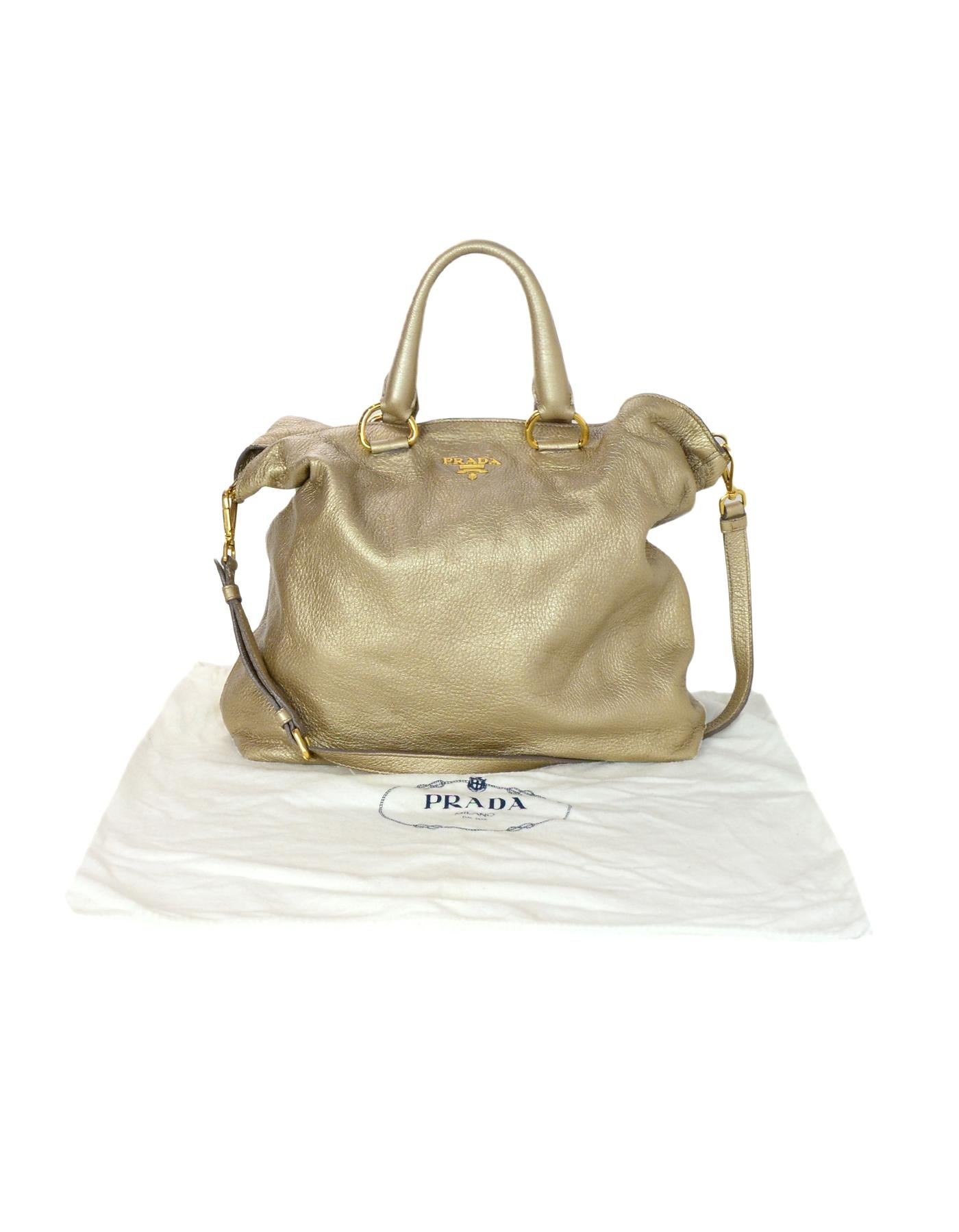 Prada Gold Pebbled Leather Tote Bag W/ Removable Strap 8