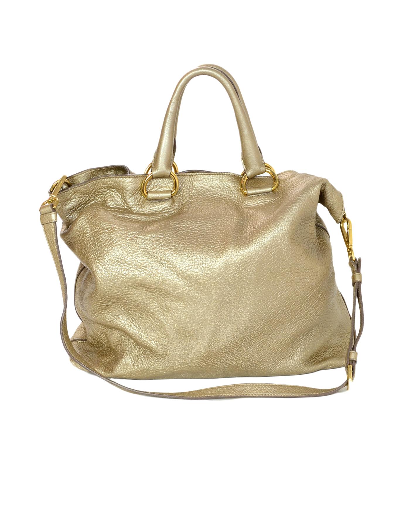 Prada Gold Pebbled Leather Tote Bag W/ Removable Strap In Excellent Condition In New York, NY