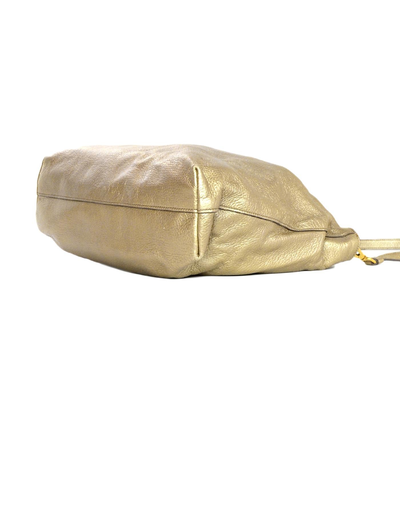 Women's Prada Gold Pebbled Leather Tote Bag W/ Removable Strap