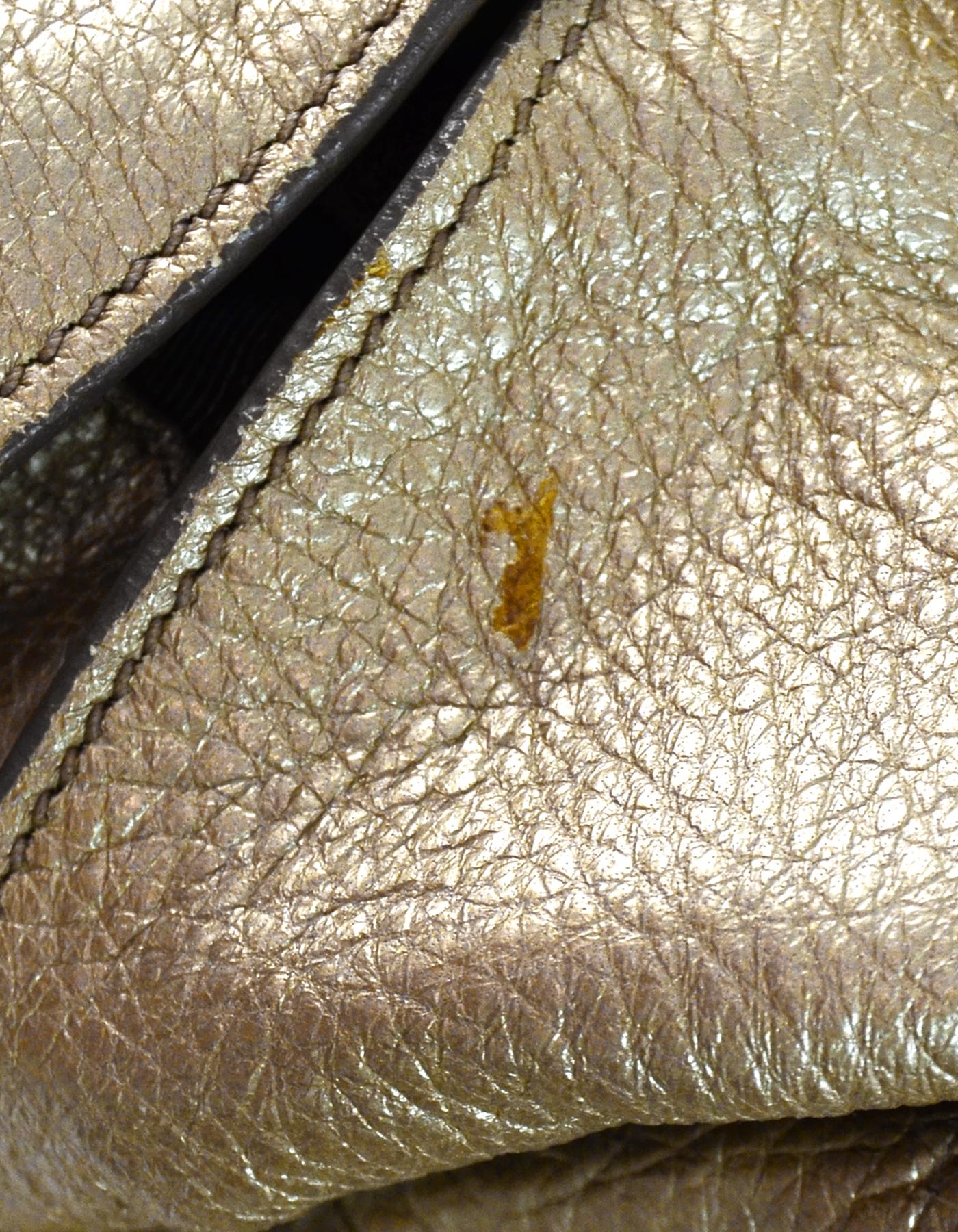 Prada Gold Pebbled Leather Tote Bag W/ Removable Strap 2