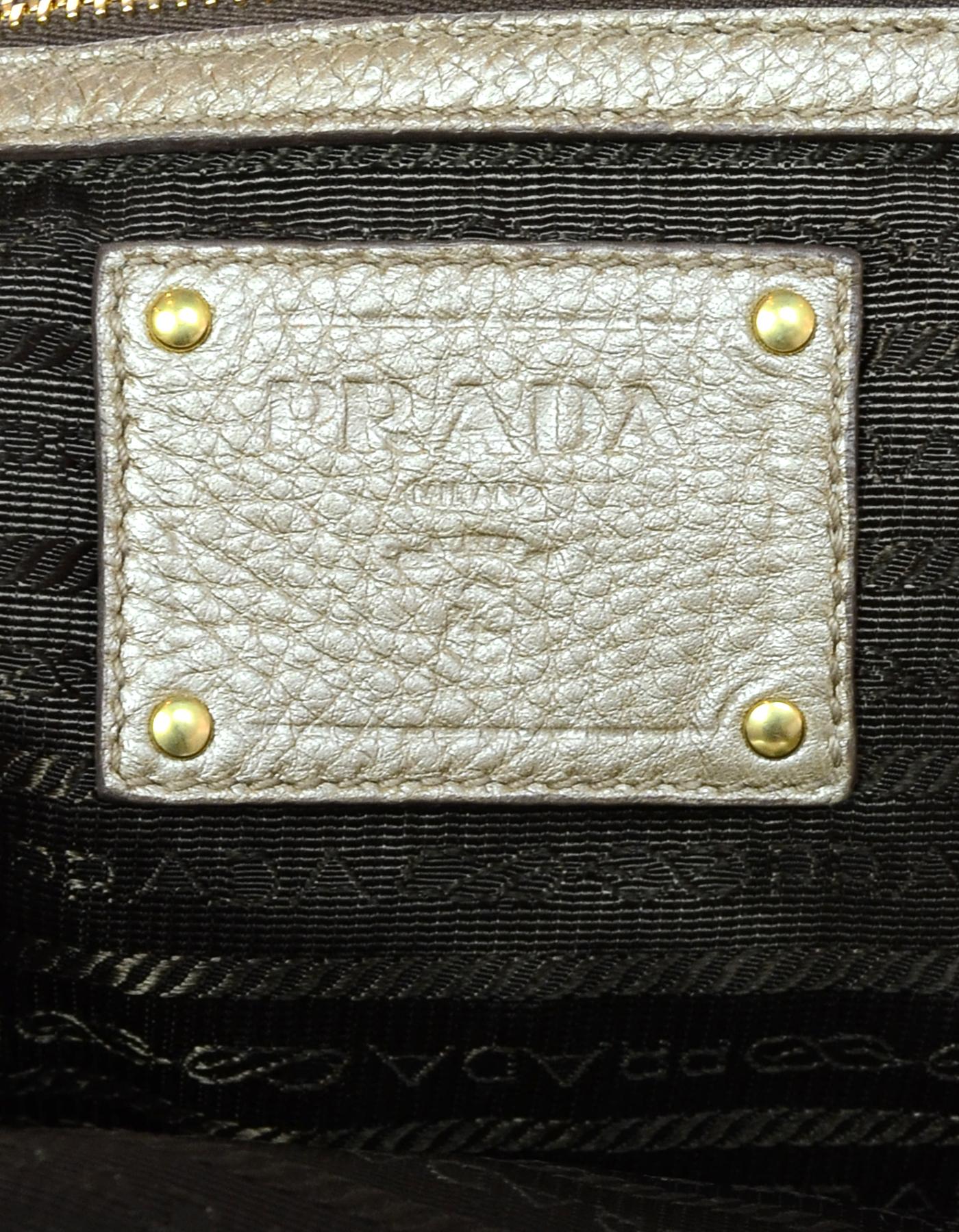 Prada Gold Pebbled Leather Tote Bag W/ Removable Strap 5