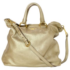 Prada Gold Pebbled Leather Tote Bag W/ Removable Strap
