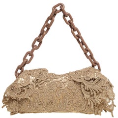 Prada Gold Pizzo Lace Chain Flap Shoulder Bag