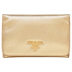Prada Gold Saffiano Leather Business Card Case