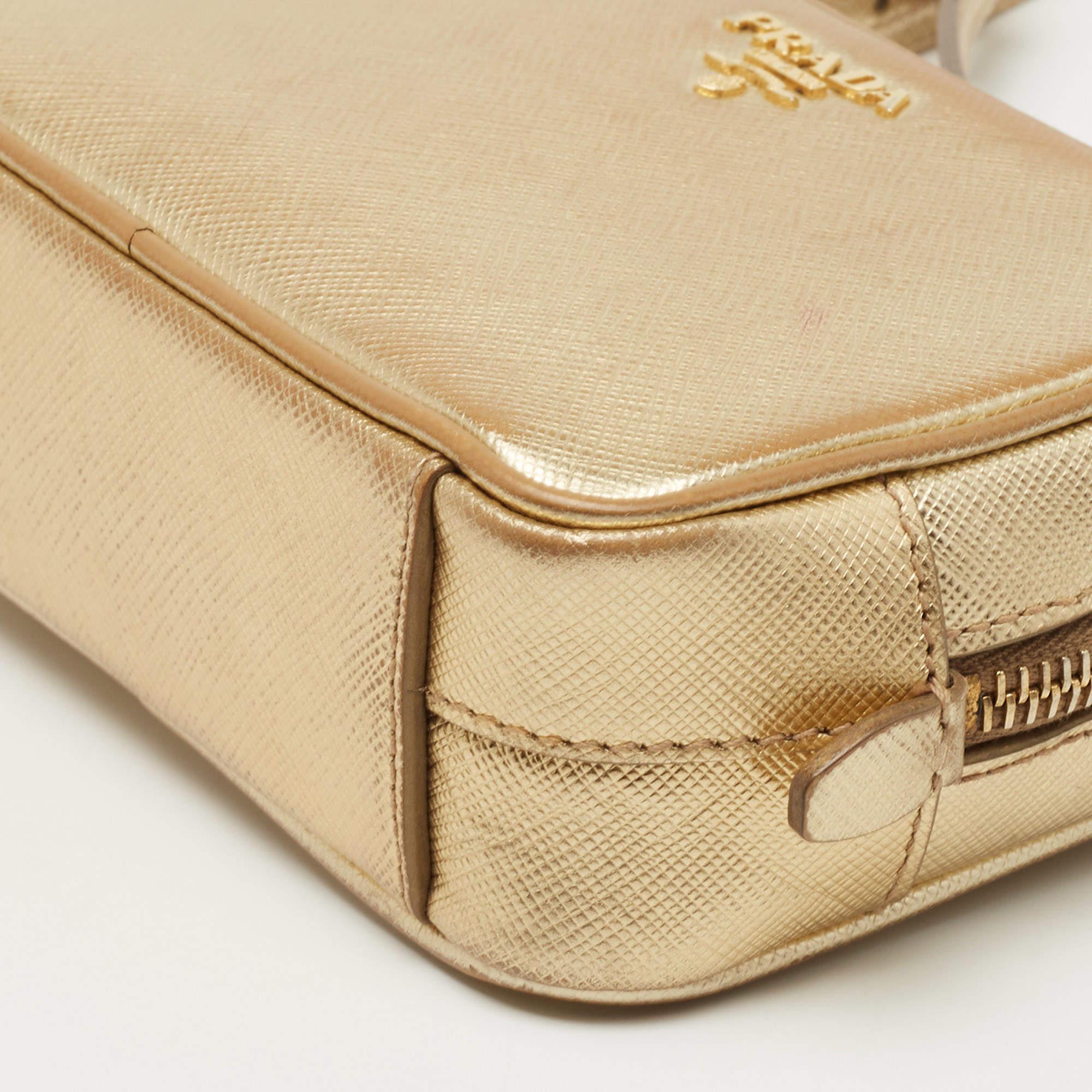 Prada Gold Saffiano Leather Camera Crossbody Bag 7