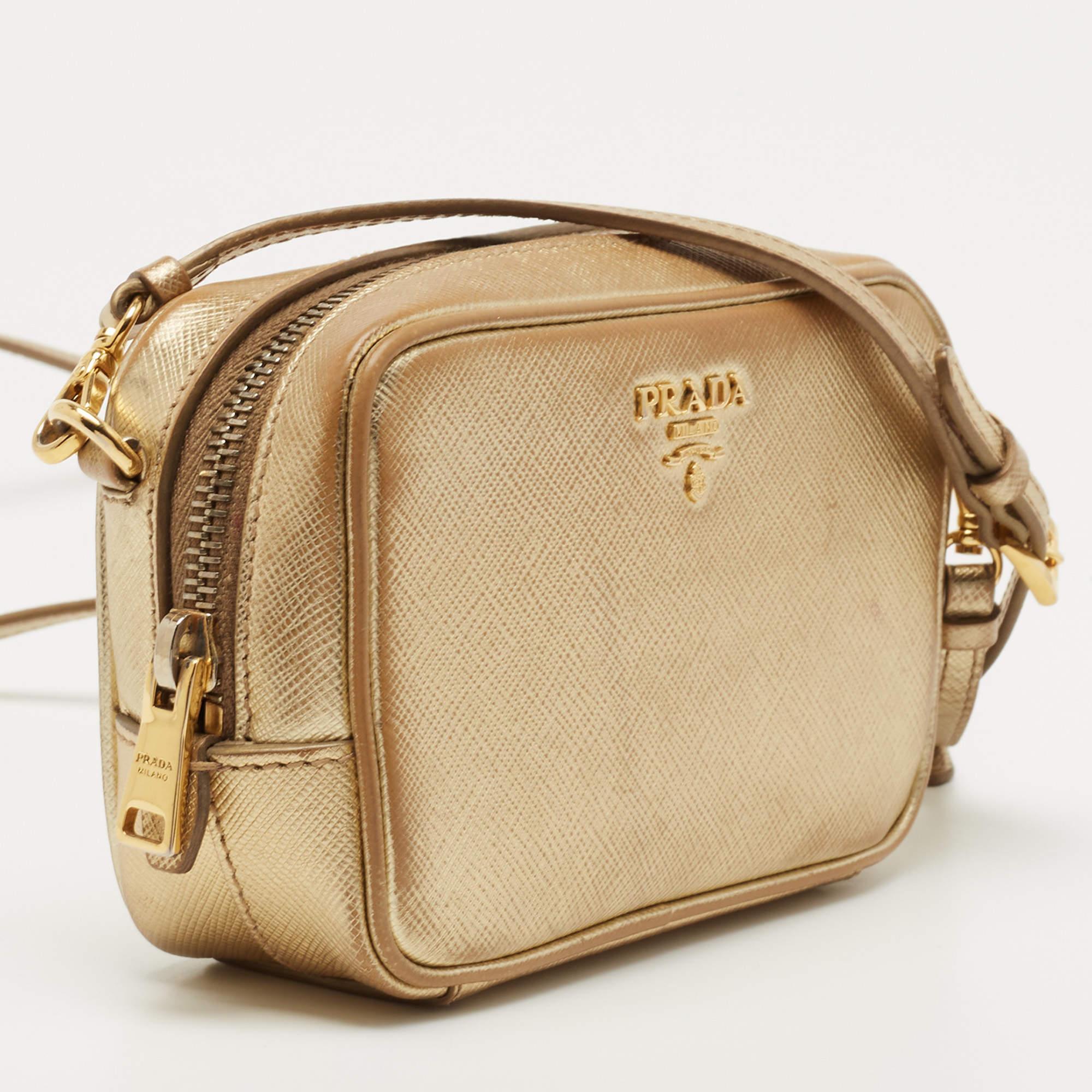 Women's Prada Gold Saffiano Leather Camera Crossbody Bag